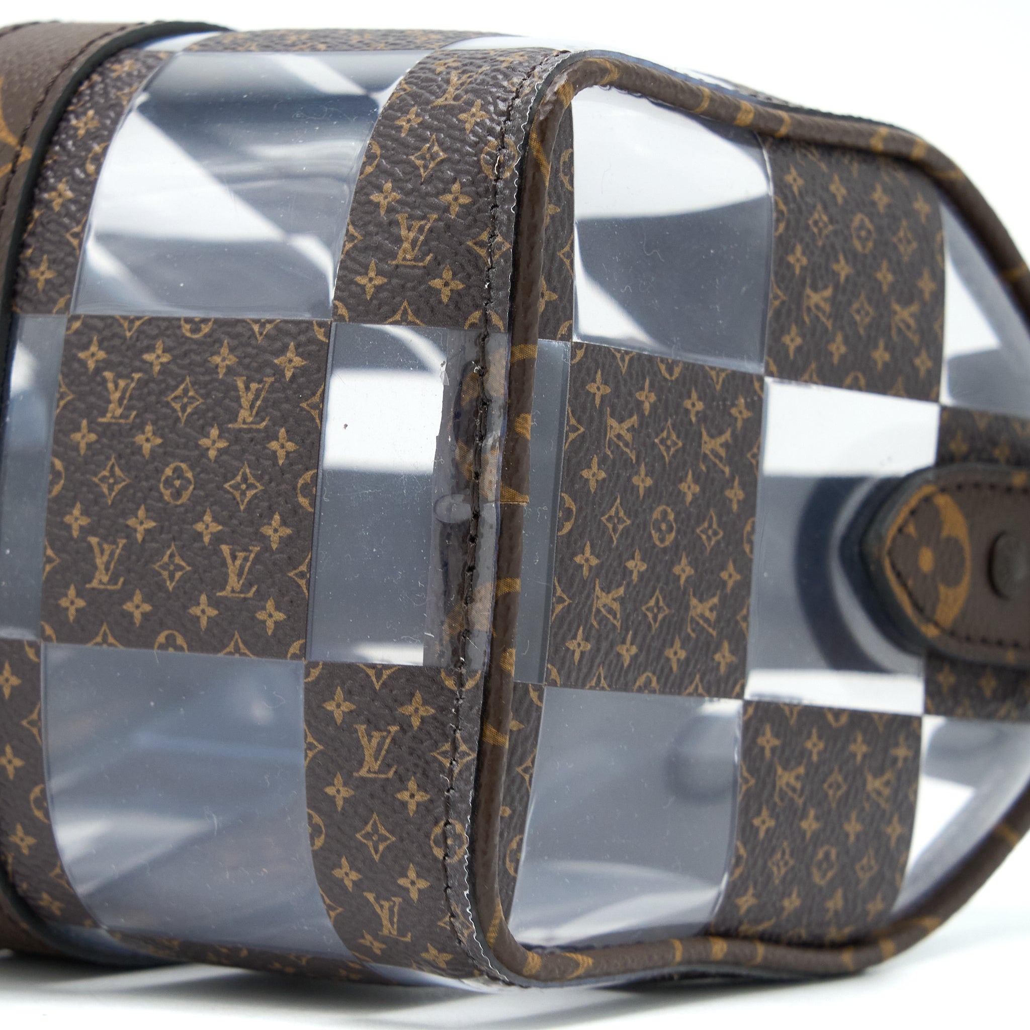 KEEPALL BANBOULIERE 25 MONOGRAM CHESS MONOGRAM CANVAS/TRANSPARENT PVC BROWN HARDWARE
