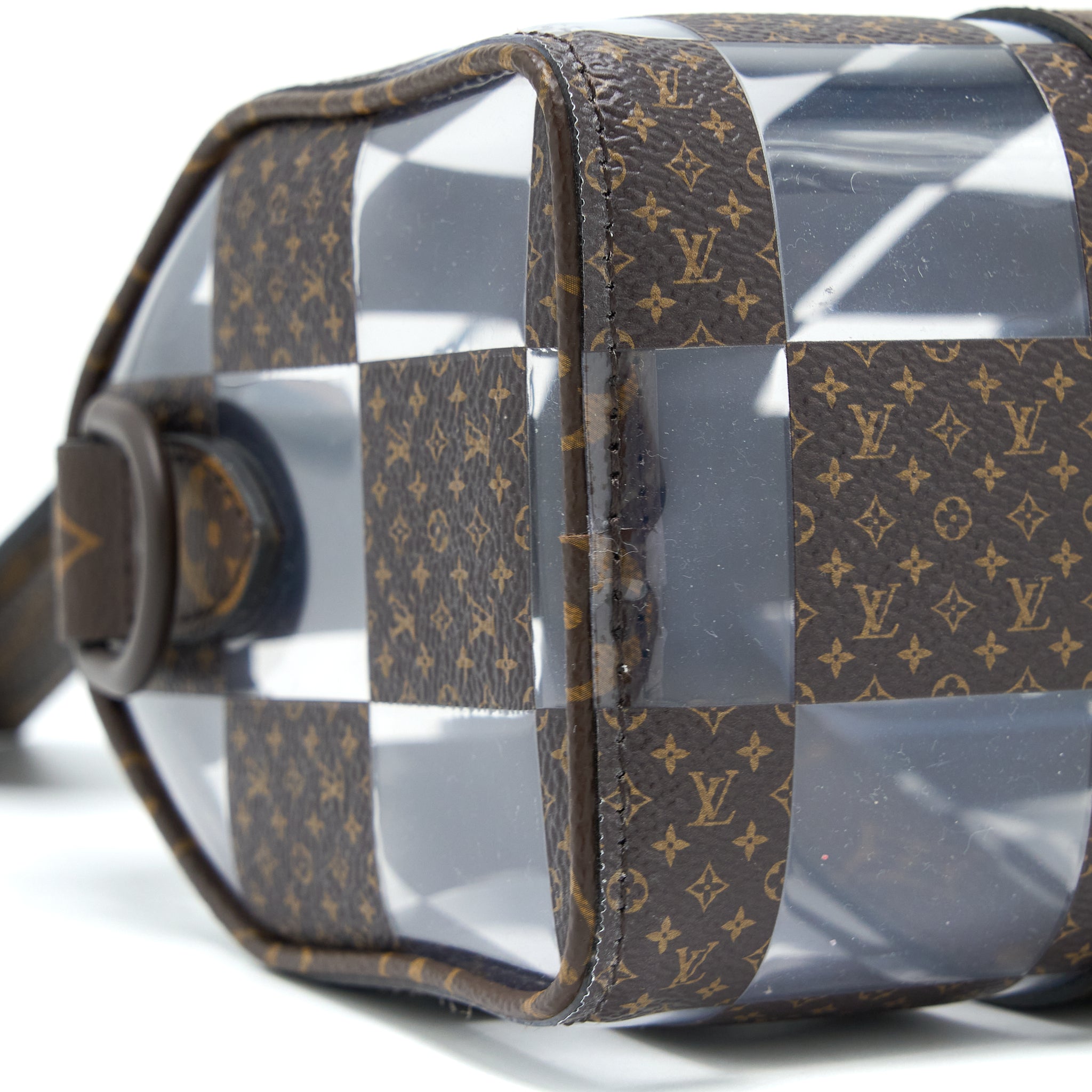 KEEPALL BANBOULIERE 25 MONOGRAM CHESS MONOGRAM CANVAS/TRANSPARENT PVC BROWN HARDWARE
