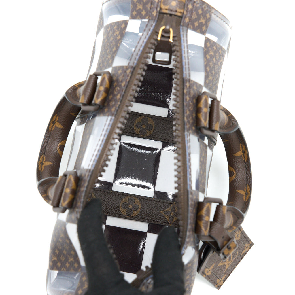 KEEPALL BANBOULIERE 25 MONOGRAM CHESS MONOGRAM CANVAS/TRANSPARENT PVC BROWN HARDWARE