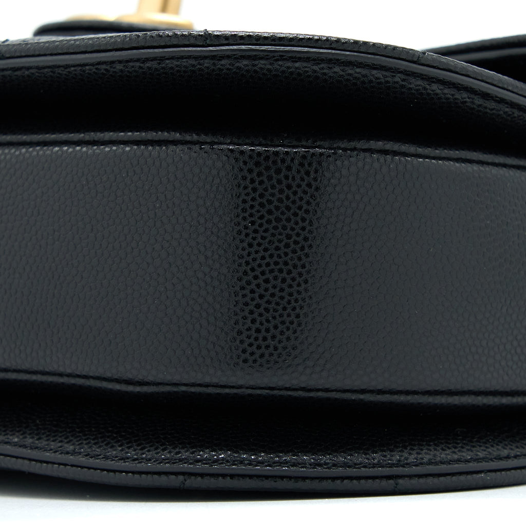 22B ROUND MESSENGER BAG GRAINED CALFSKIN BLACK BRUSHED GHW (MICROCHIP)