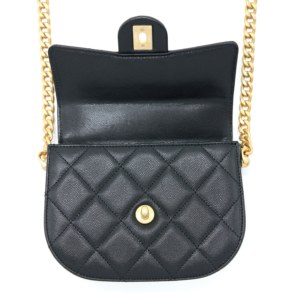 22B ROUND MESSENGER BAG GRAINED CALFSKIN BLACK BRUSHED GHW (MICROCHIP)
