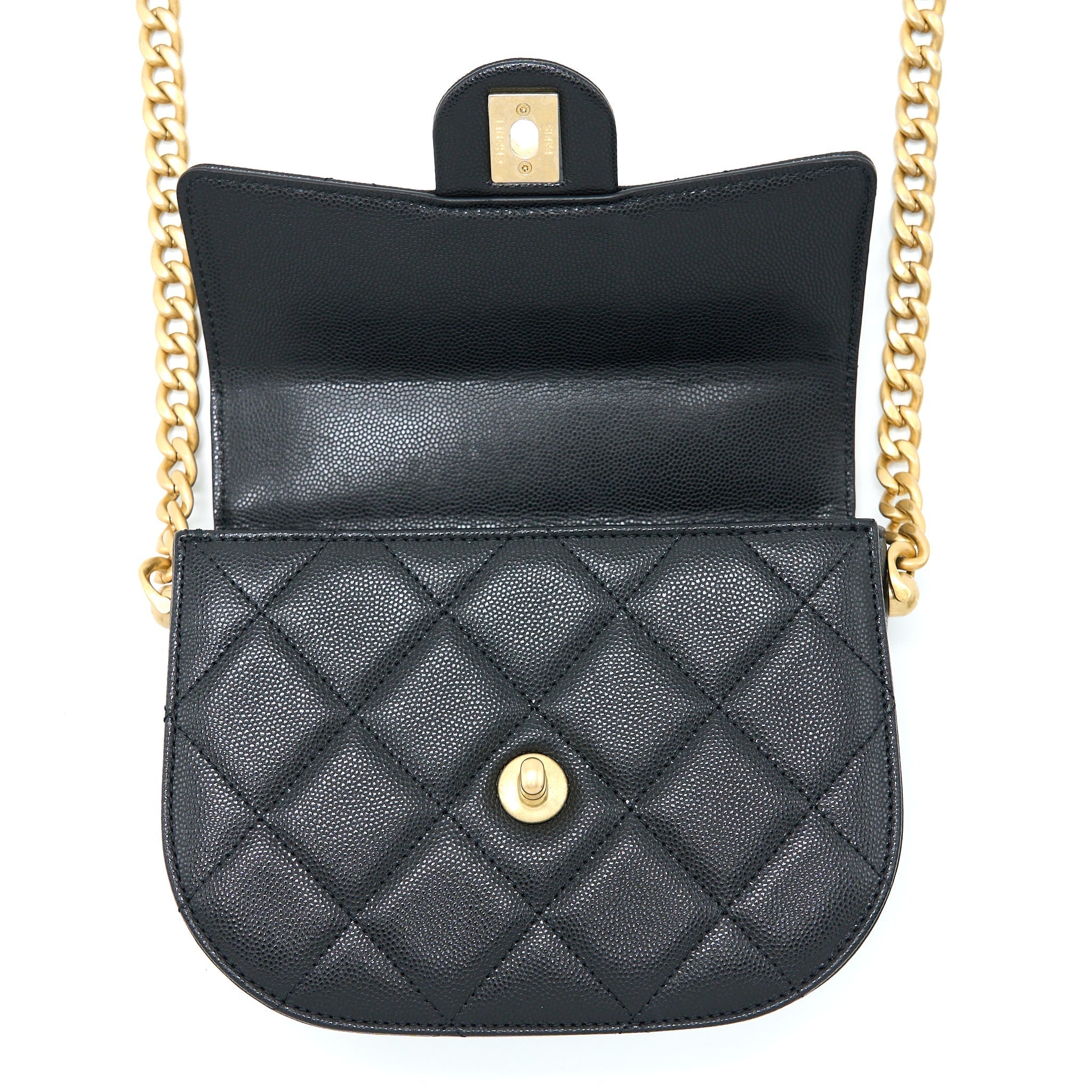 22B ROUND MESSENGER BAG GRAINED CALFSKIN BLACK BRUSHED GHW (MICROCHIP)