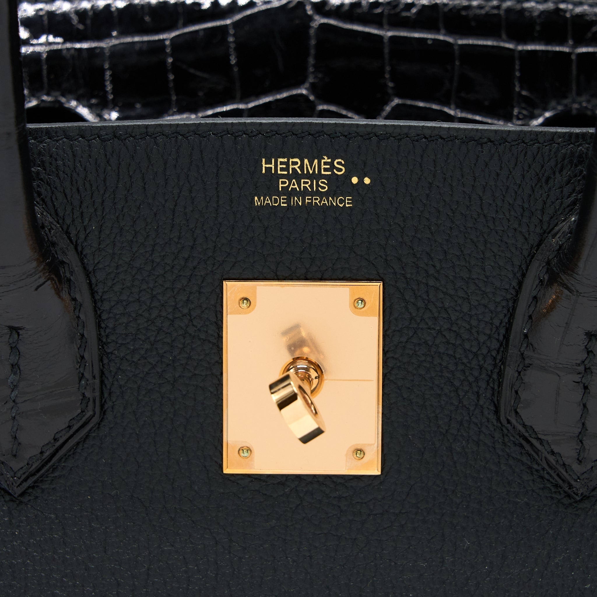 HERMES BIRKIN 30 SHINY TOUCH CROCODILE NILOTICUS/TAIRULLON NOVILLO BLACK RGHW