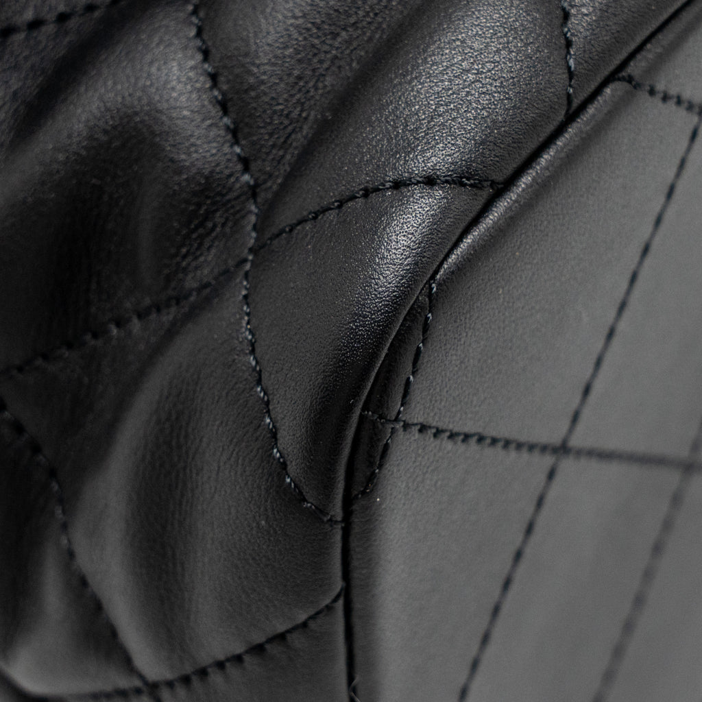 DRAWSTRING TWO POCKETS BACKPACK CALFSKIN BLACK LGHW (MICROCHIP)