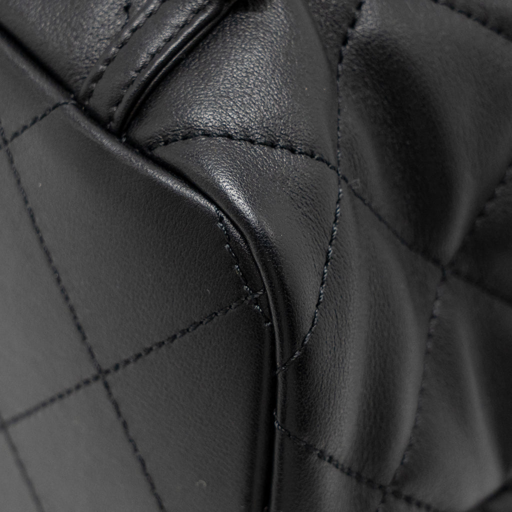 DRAWSTRING TWO POCKETS BACKPACK CALFSKIN BLACK LGHW (MICROCHIP)