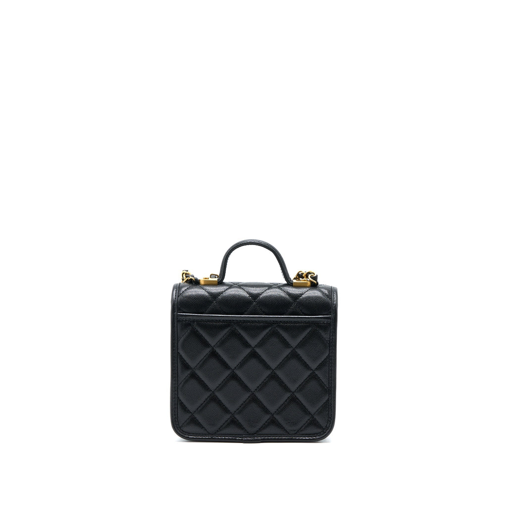 22K TOP HANDLE MESSENGER BAG CAVIAR BLACK BRUSHED GHW(MICROCHIP)