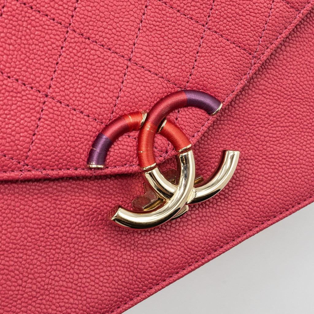 GIANT CC LOGO MESSENGER BAG GRAINED CALFSKIN PINK LGHW