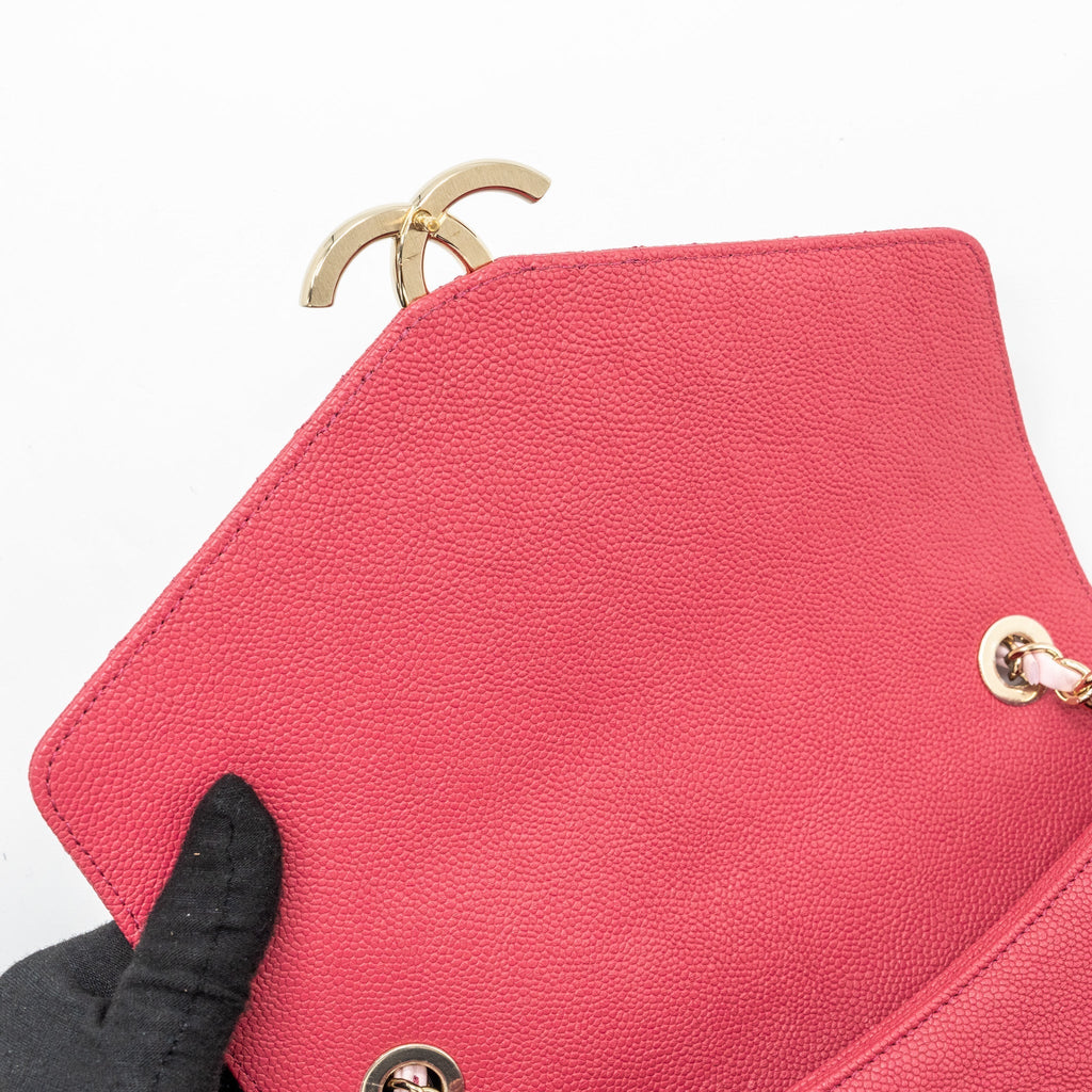 GIANT CC LOGO MESSENGER BAG GRAINED CALFSKIN PINK LGHW