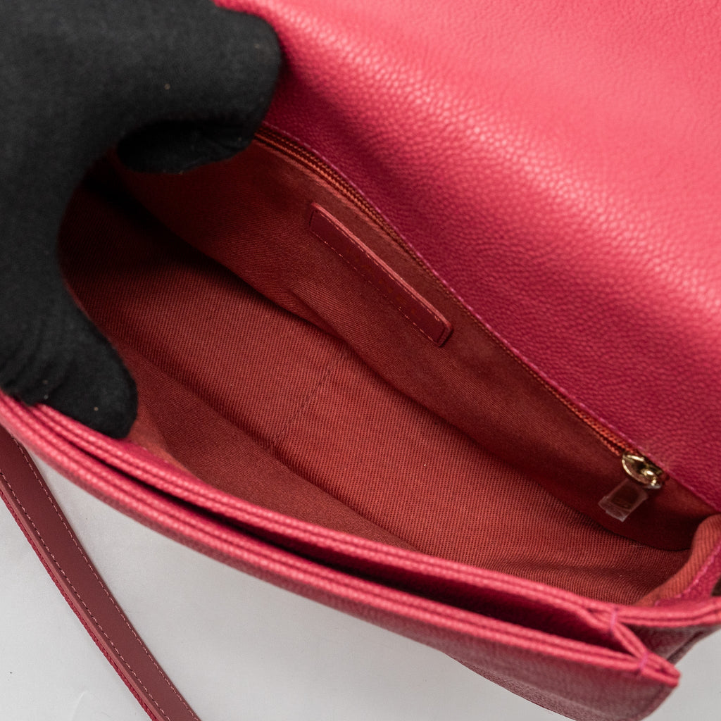 GIANT CC LOGO MESSENGER BAG GRAINED CALFSKIN PINK LGHW