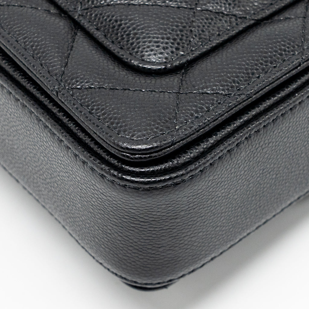 24K TOP HANDLE MESSENGER BAG WITH REMOVABLE CHAIN CAVIAR BLACK GHW(MICROCHIP)