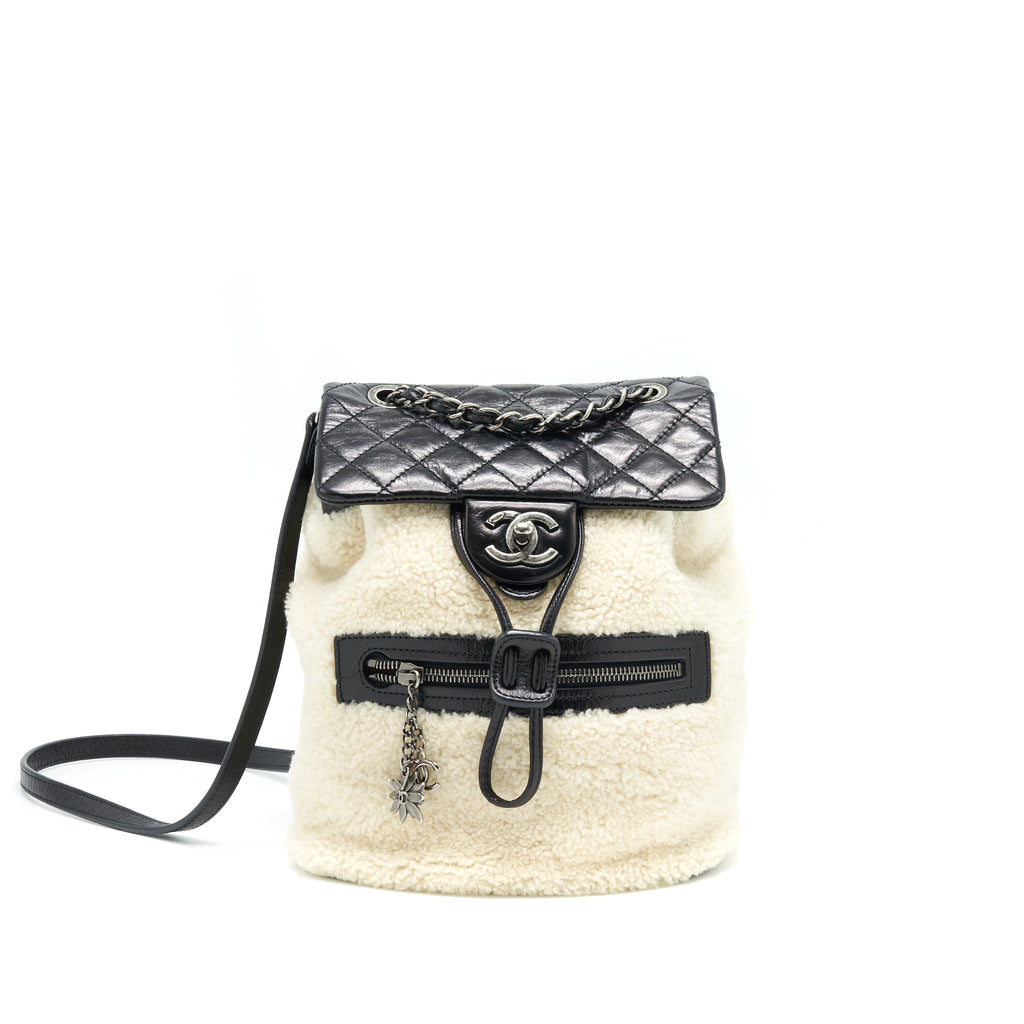 MOUNTAIN SMALL BACKPACK SHEARLING WITH QUILTED CALFSKIN RUTHENIUM HARDWARE