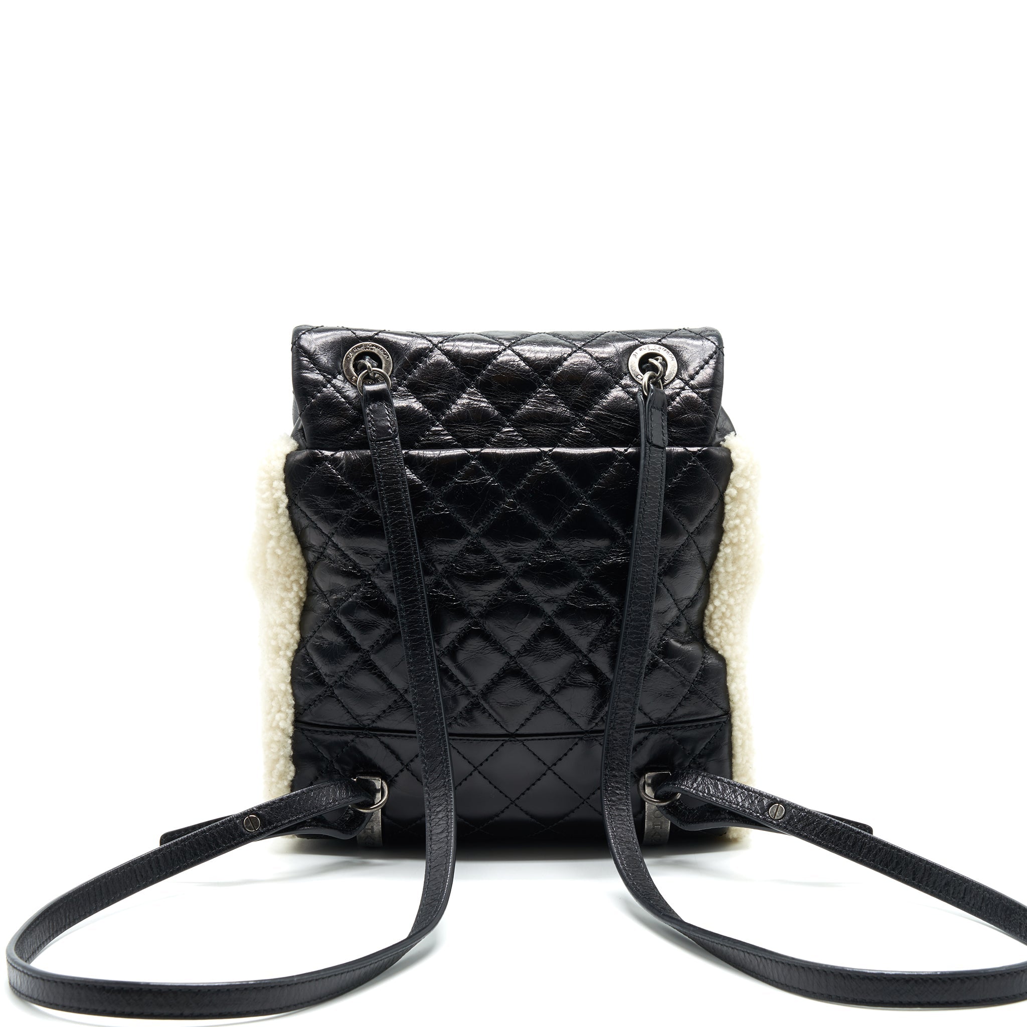 MOUNTAIN SMALL BACKPACK SHEARLING WITH QUILTED CALFSKIN RUTHENIUM HARDWARE