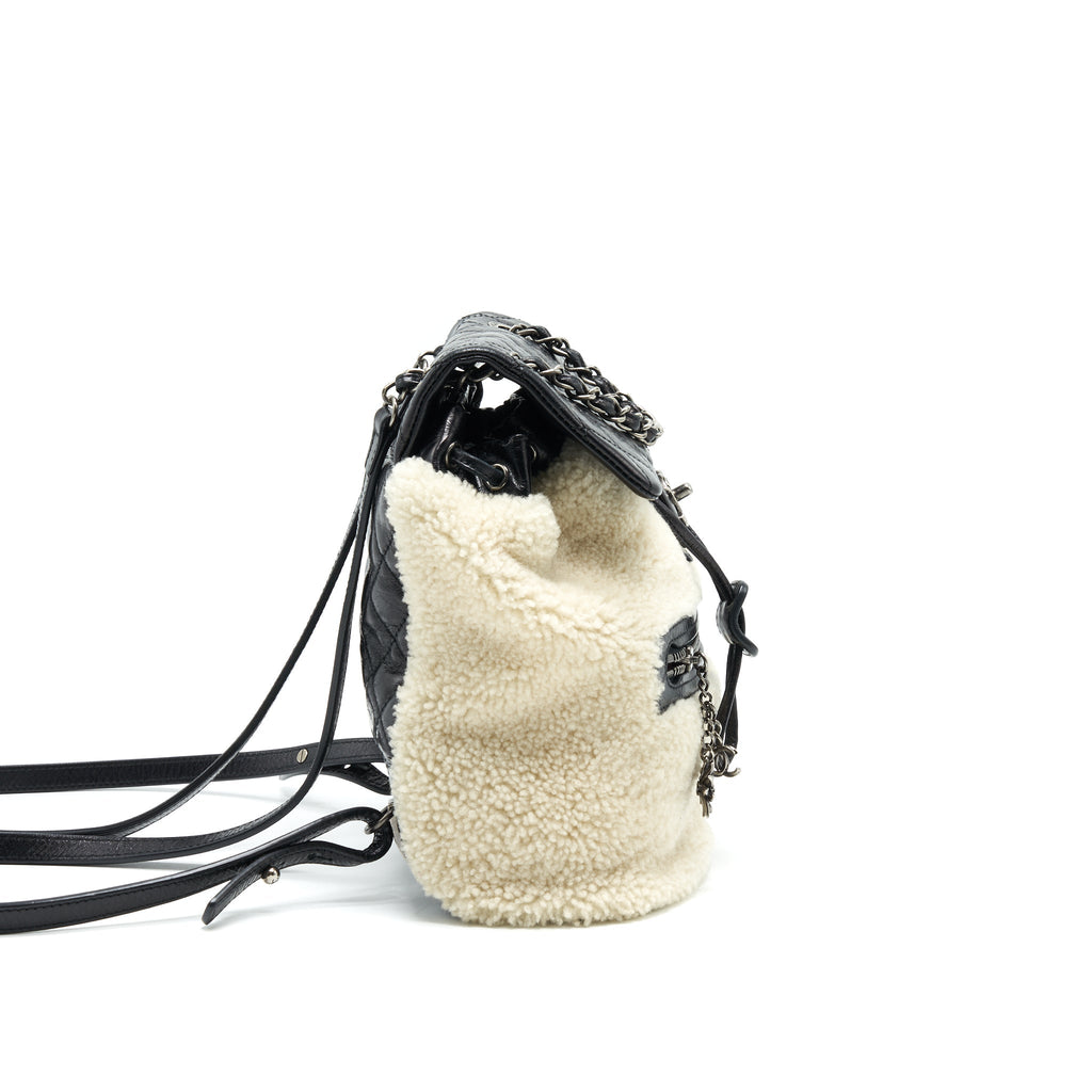MOUNTAIN SMALL BACKPACK SHEARLING WITH QUILTED CALFSKIN RUTHENIUM HARDWARE