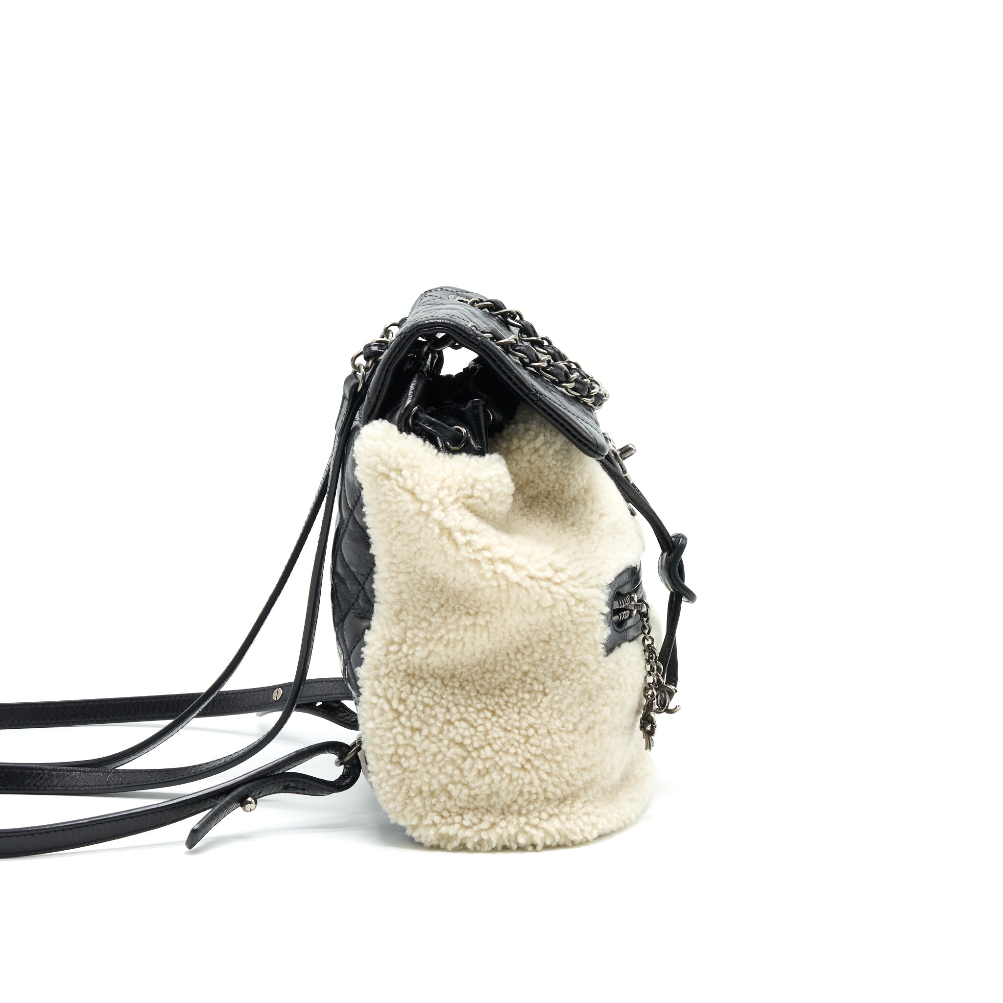MOUNTAIN SMALL BACKPACK SHEARLING WITH QUILTED CALFSKIN RUTHENIUM HARDWARE