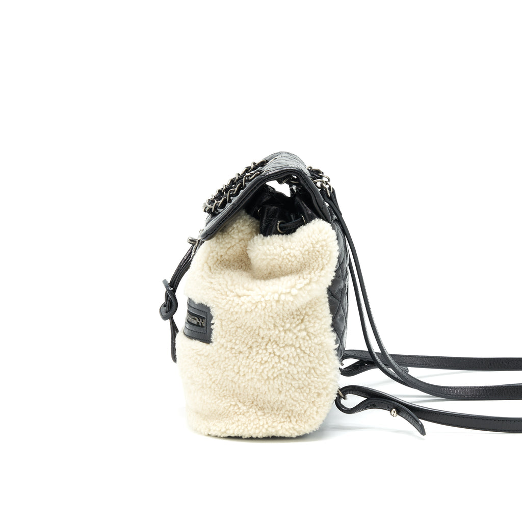 MOUNTAIN SMALL BACKPACK SHEARLING WITH QUILTED CALFSKIN RUTHENIUM HARDWARE