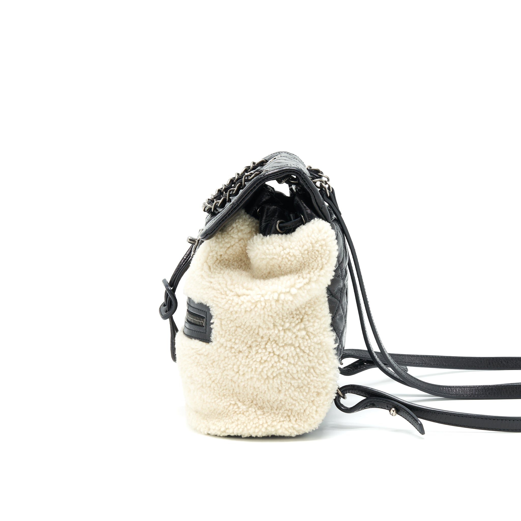 MOUNTAIN SMALL BACKPACK SHEARLING WITH QUILTED CALFSKIN RUTHENIUM HARDWARE