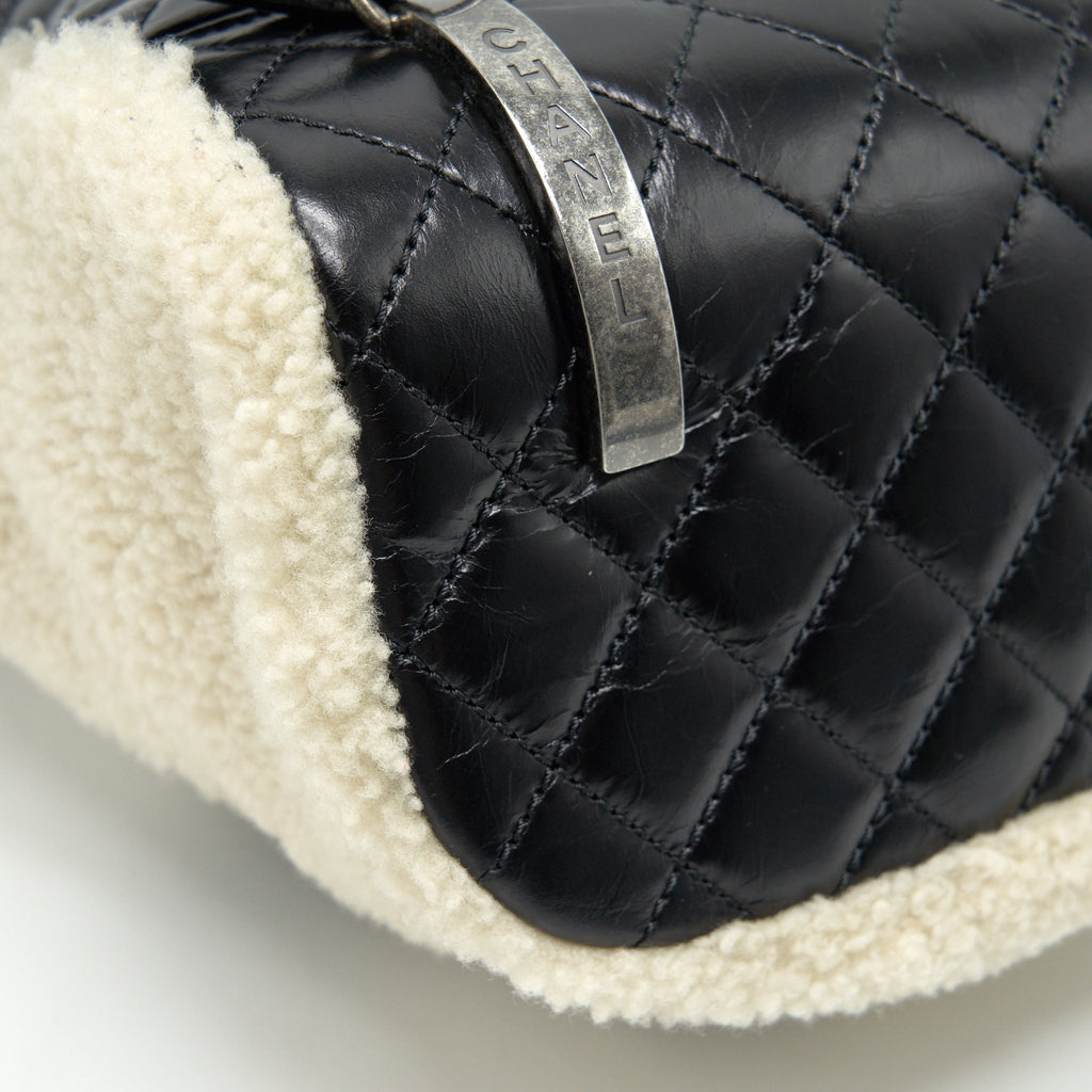 MOUNTAIN SMALL BACKPACK SHEARLING WITH QUILTED CALFSKIN RUTHENIUM HARDWARE
