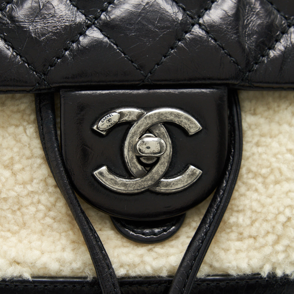 MOUNTAIN SMALL BACKPACK SHEARLING WITH QUILTED CALFSKIN RUTHENIUM HARDWARE