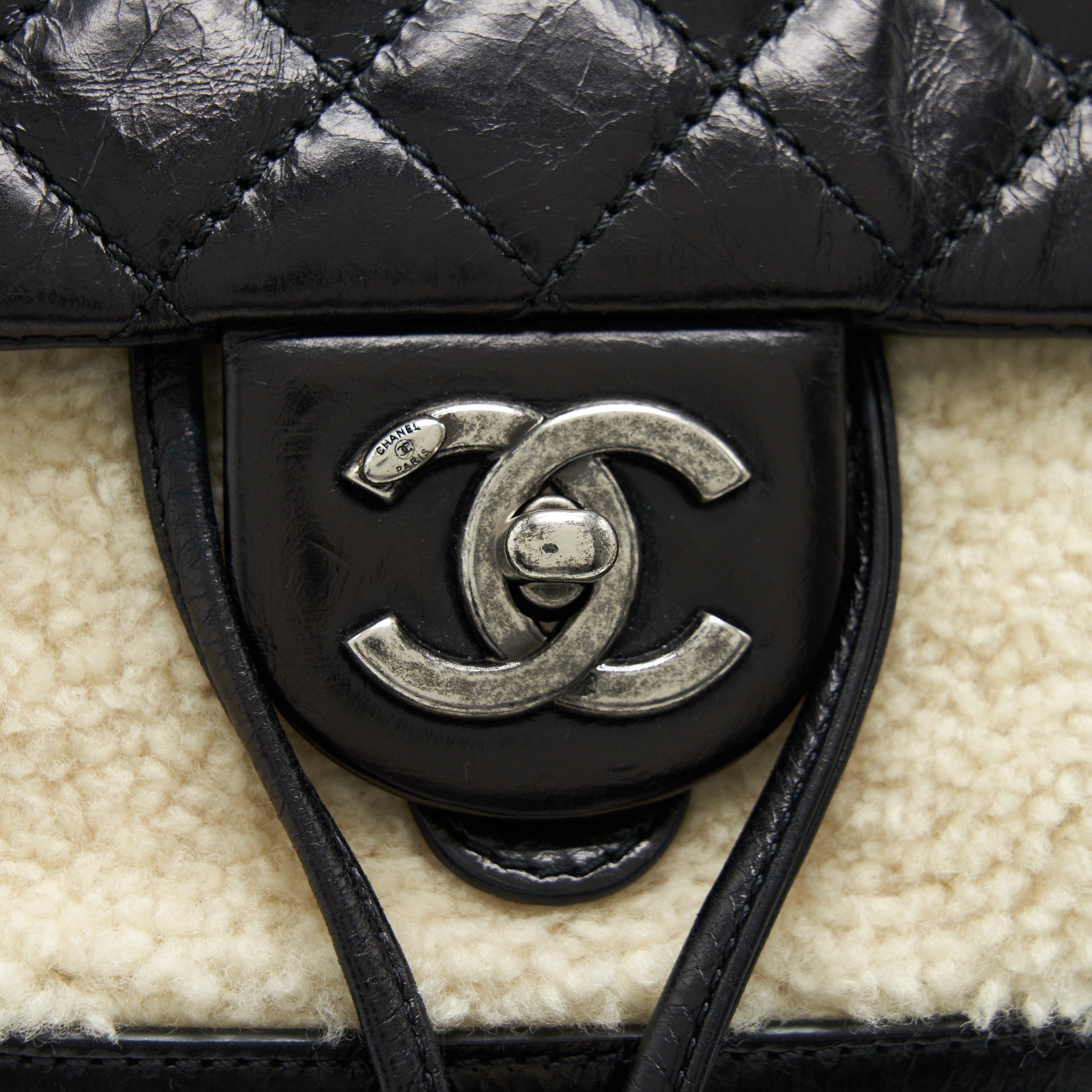 MOUNTAIN SMALL BACKPACK SHEARLING WITH QUILTED CALFSKIN RUTHENIUM HARDWARE