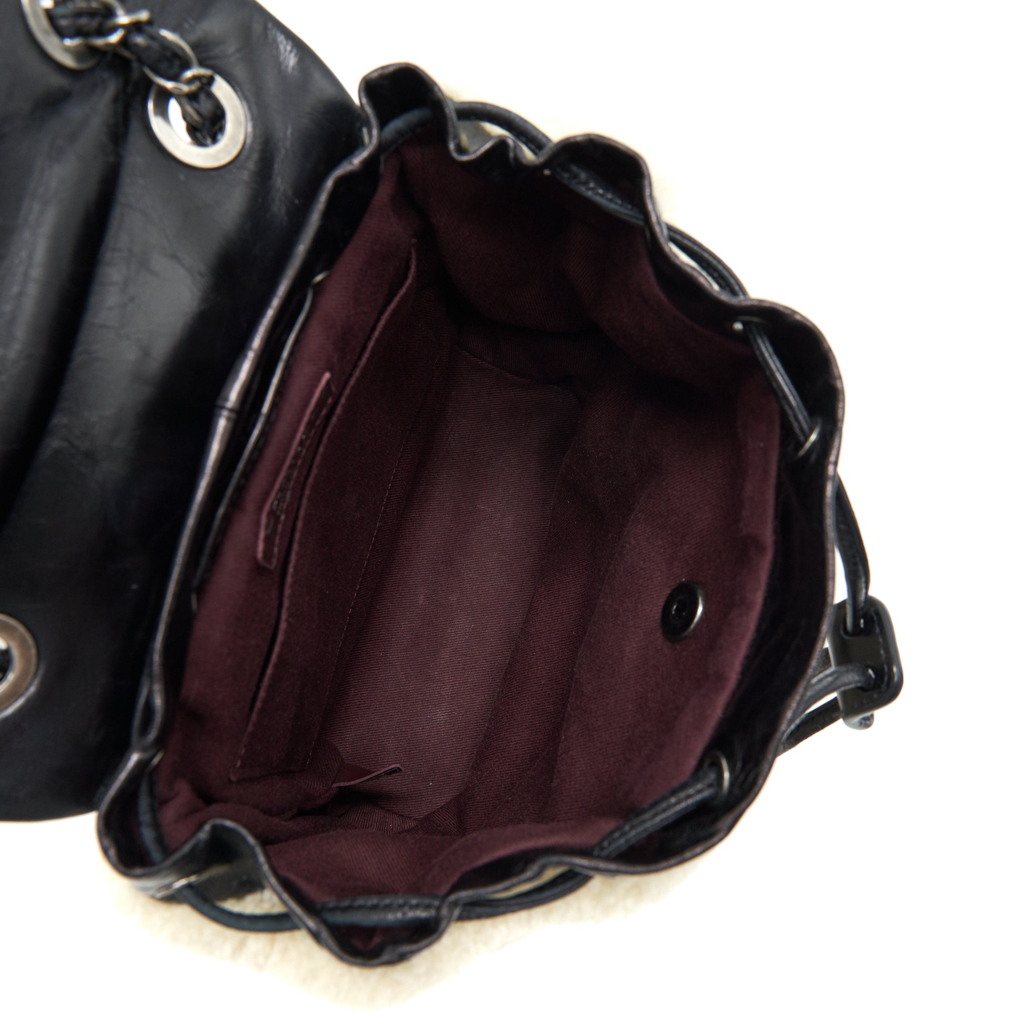 MOUNTAIN SMALL BACKPACK SHEARLING WITH QUILTED CALFSKIN RUTHENIUM HARDWARE