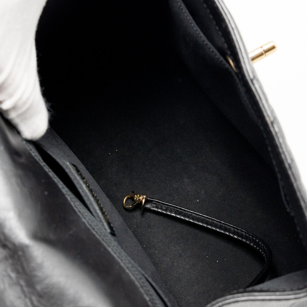 CHEVRON FRAME QUILTED BACKPACK AGED CALFSKIN BLACK GHW
