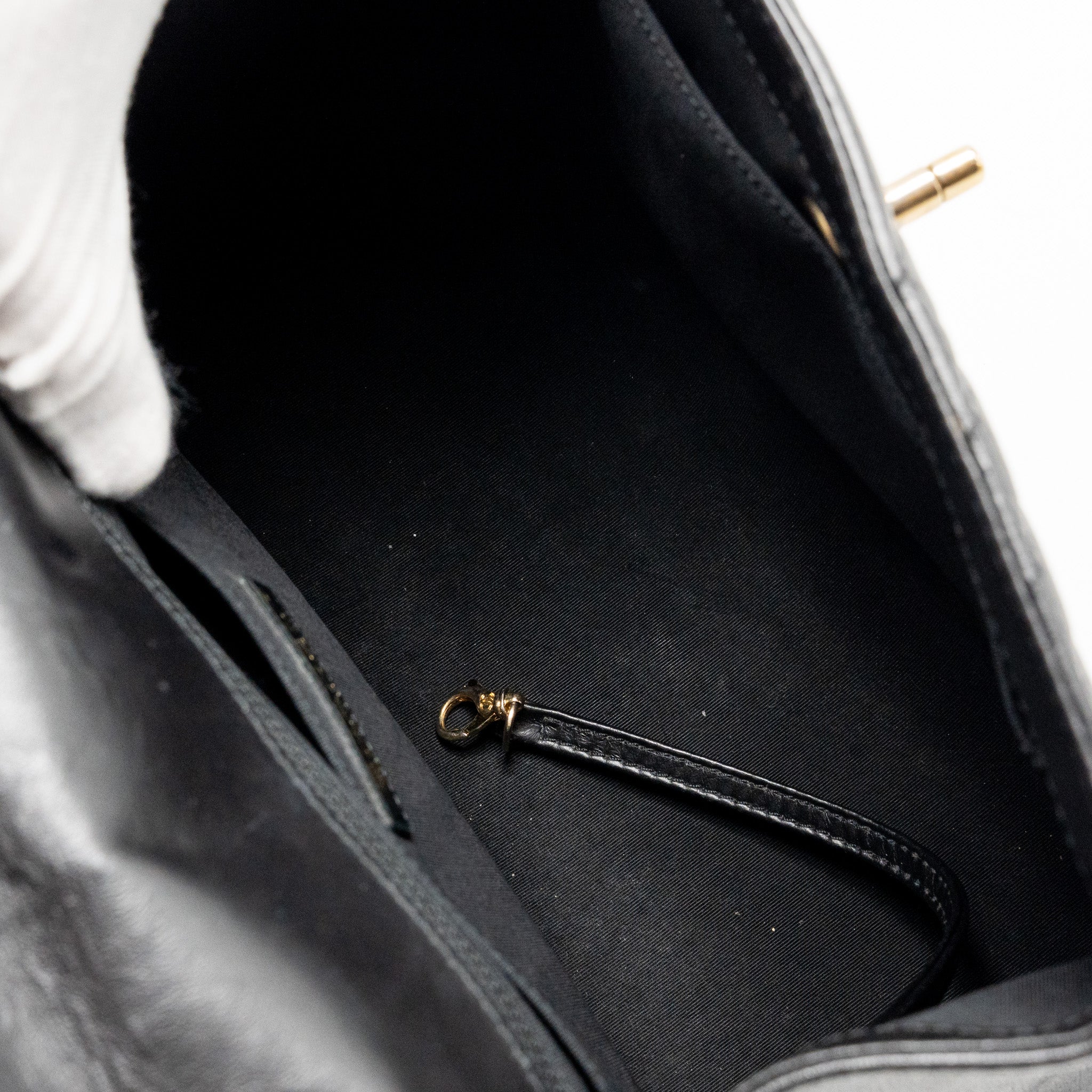 CHEVRON FRAME QUILTED BACKPACK AGED CALFSKIN BLACK GHW
