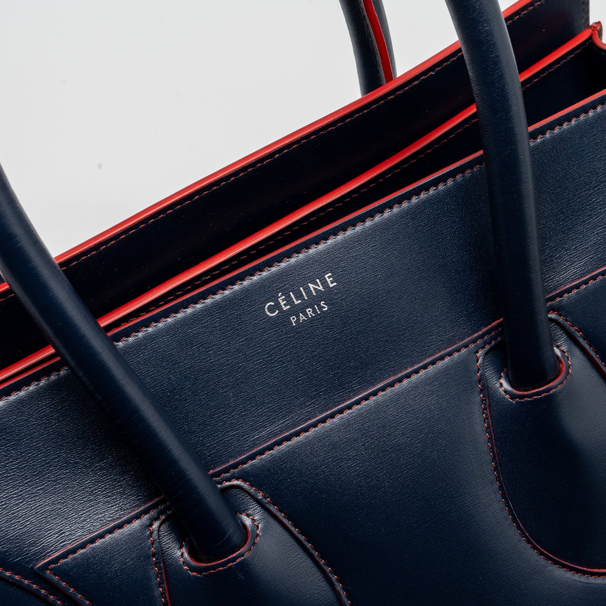 LUGGAGE TOTE BAG CALFSKIN BLUE/RED SHW