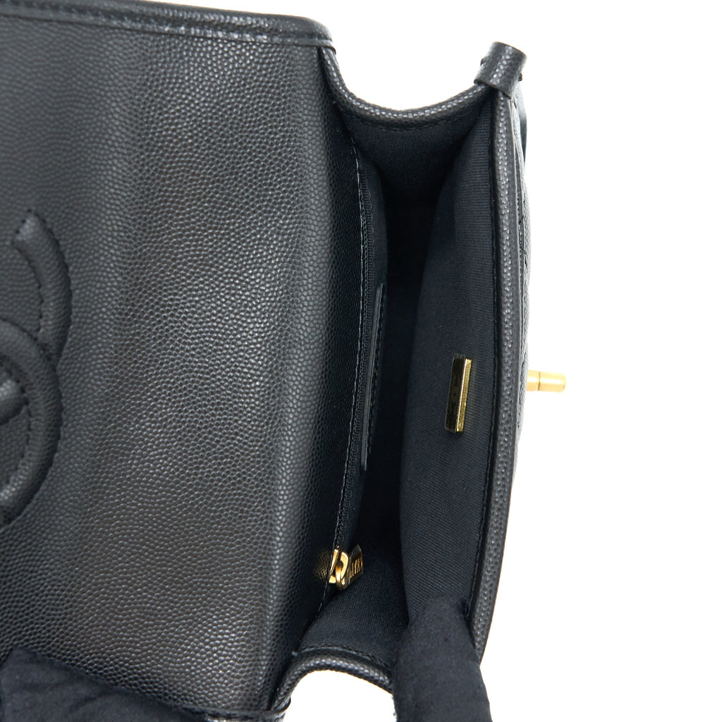 22K TOP HANDLE MESSENGER BAG CAVIAR BLACK BRUSHED GHW(MICROCHIP)