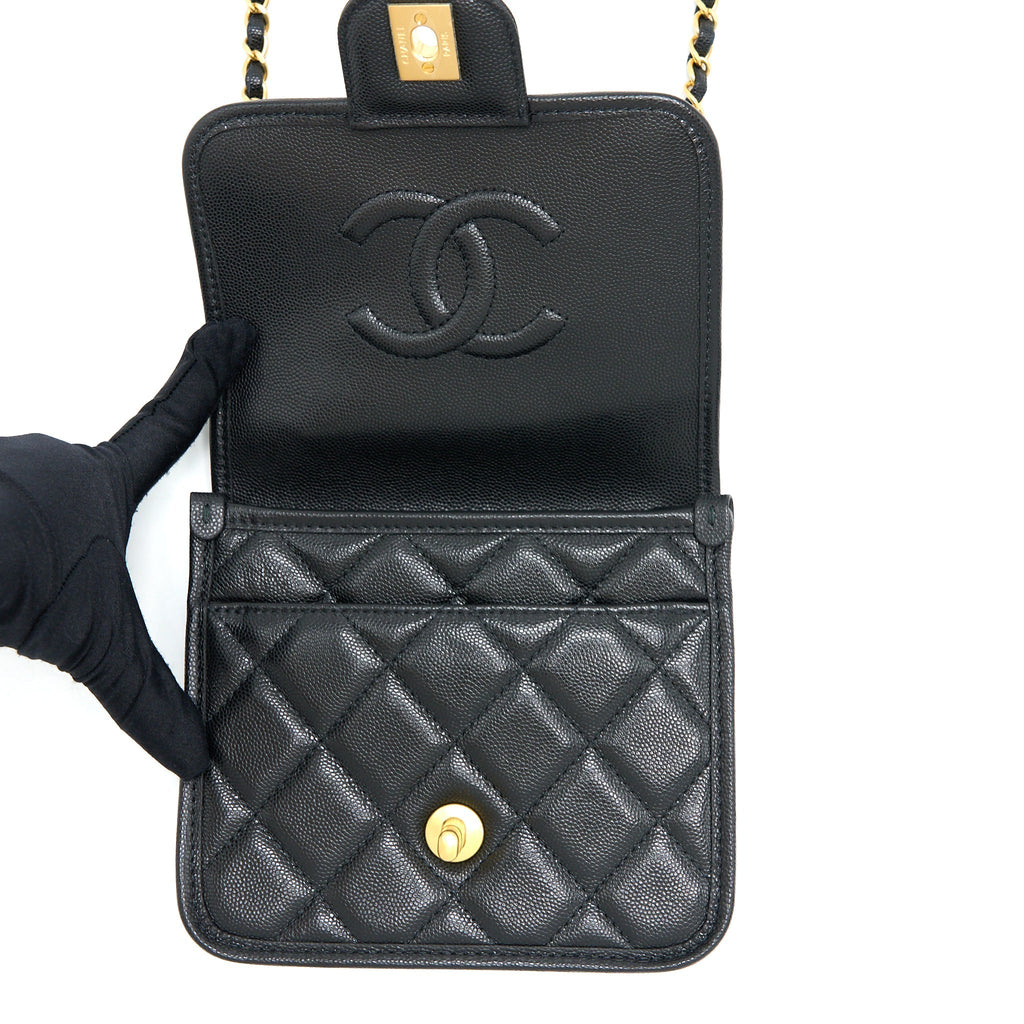 22K TOP HANDLE MESSENGER BAG CAVIAR BLACK BRUSHED GHW(MICROCHIP)