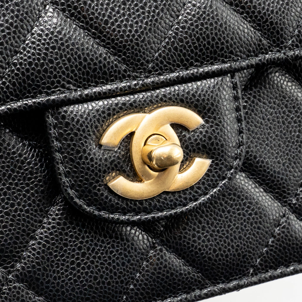 24K TOP HANDLE MESSENGER BAG WITH REMOVABLE CHAIN CAVIAR BLACK GHW(MICROCHIP)