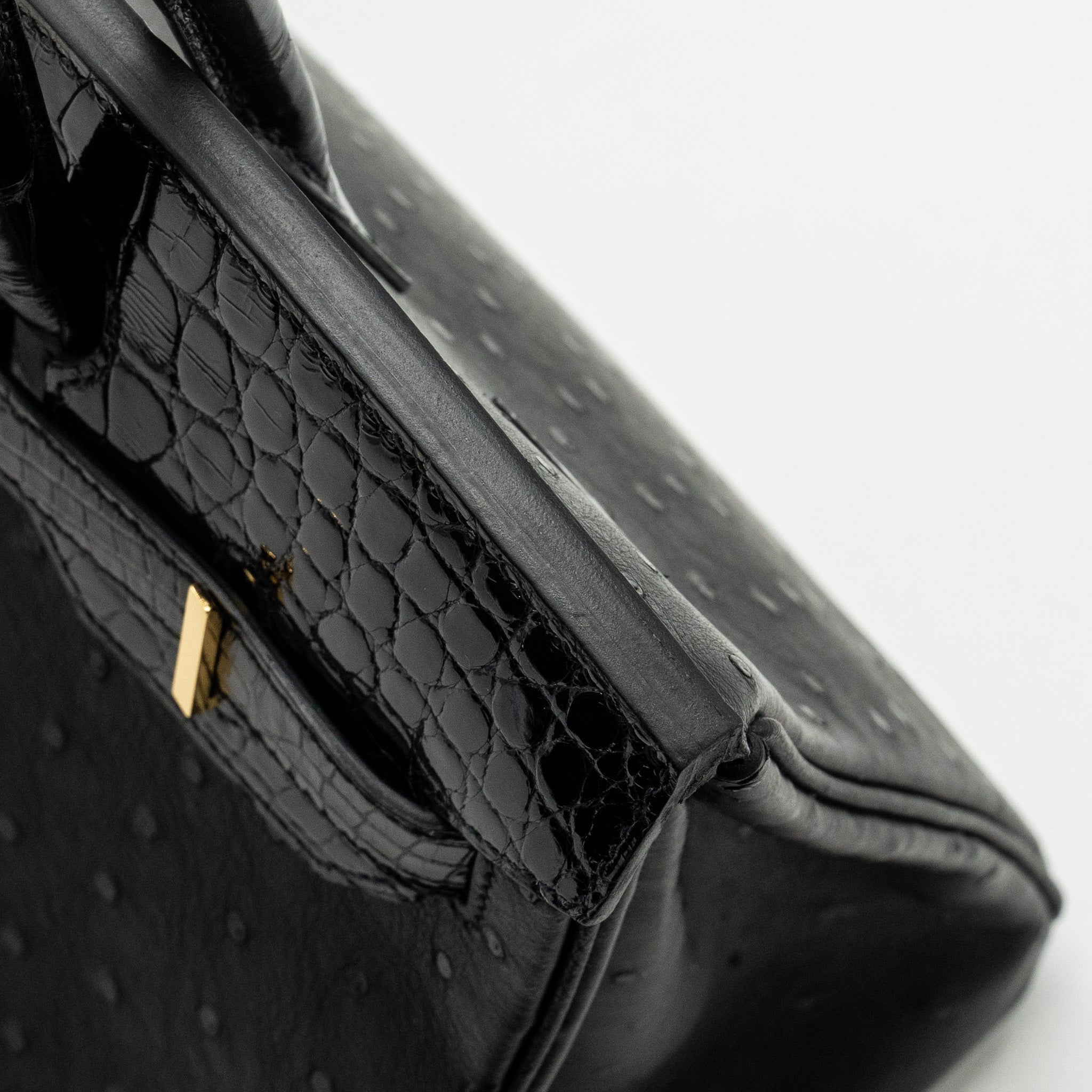 HERMES BIRKIN 30 SHINY ALLIGATOR MISSISSIPPIENSIS TOUCH / OSTRICH BLACK GHW