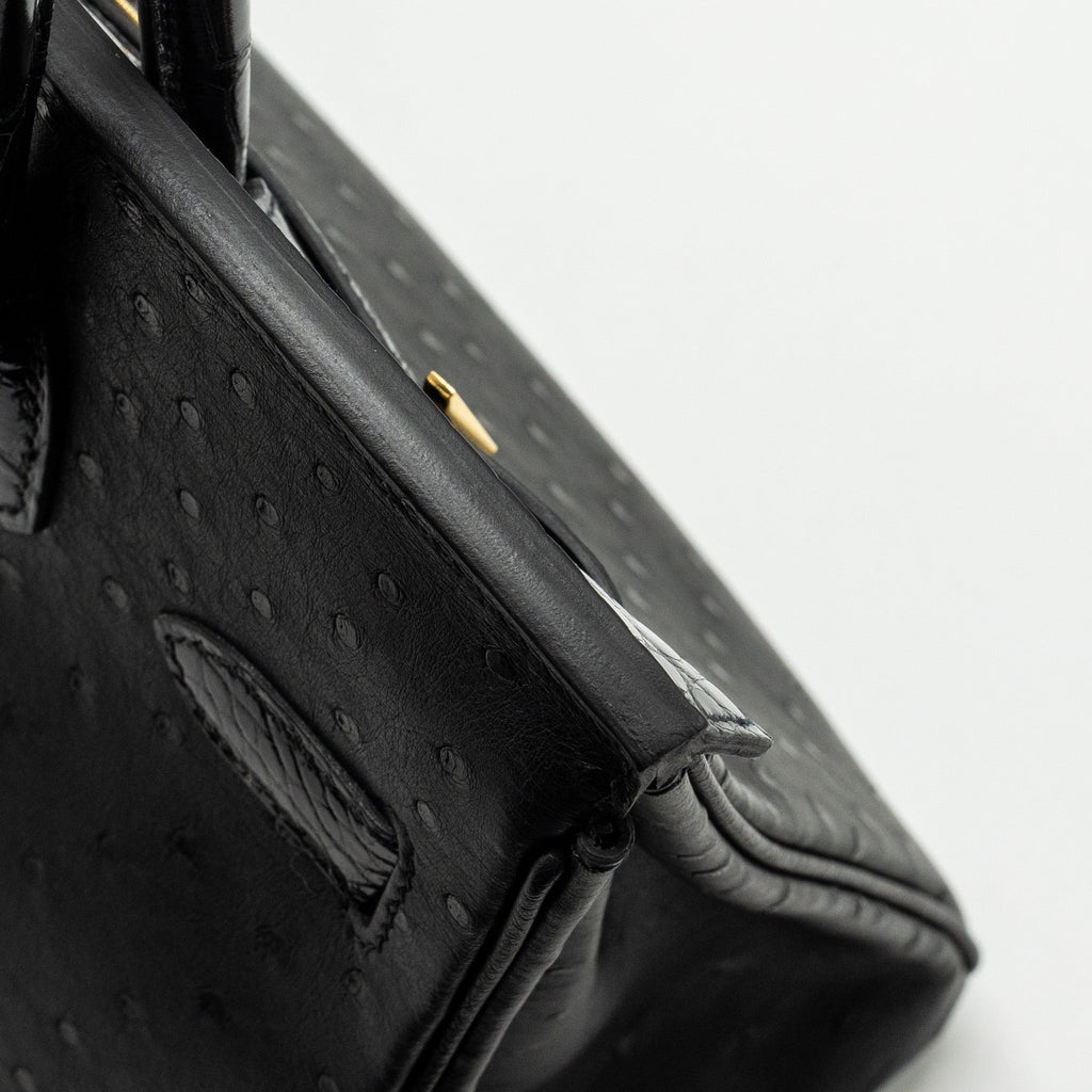 HERMES BIRKIN 30 SHINY ALLIGATOR MISSISSIPPIENSIS TOUCH / OSTRICH BLACK GHW