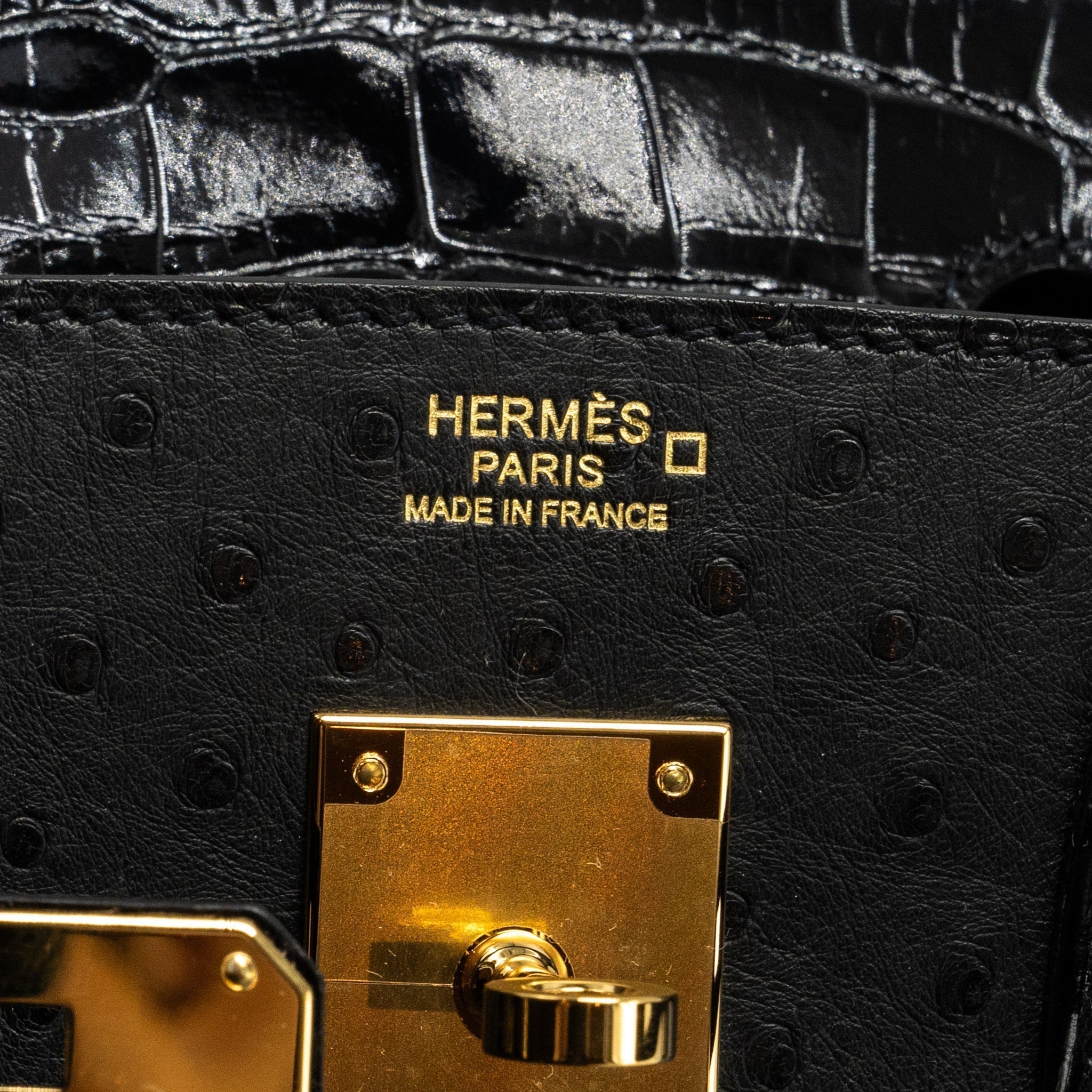 HERMES BIRKIN 30 SHINY ALLIGATOR MISSISSIPPIENSIS TOUCH / OSTRICH BLACK GHW