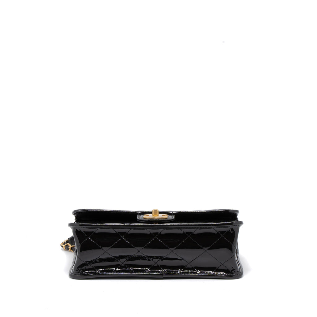 22K TOP HANDLE MESSENGER BAG PATENT LEATHER BLACK BRUSHED GHW (MICROCHIP)