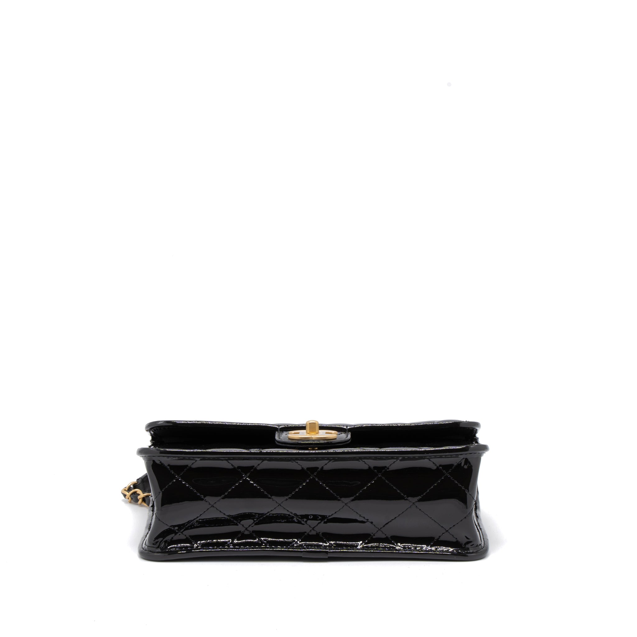 22K TOP HANDLE MESSENGER BAG PATENT LEATHER BLACK BRUSHED GHW (MICROCHIP)