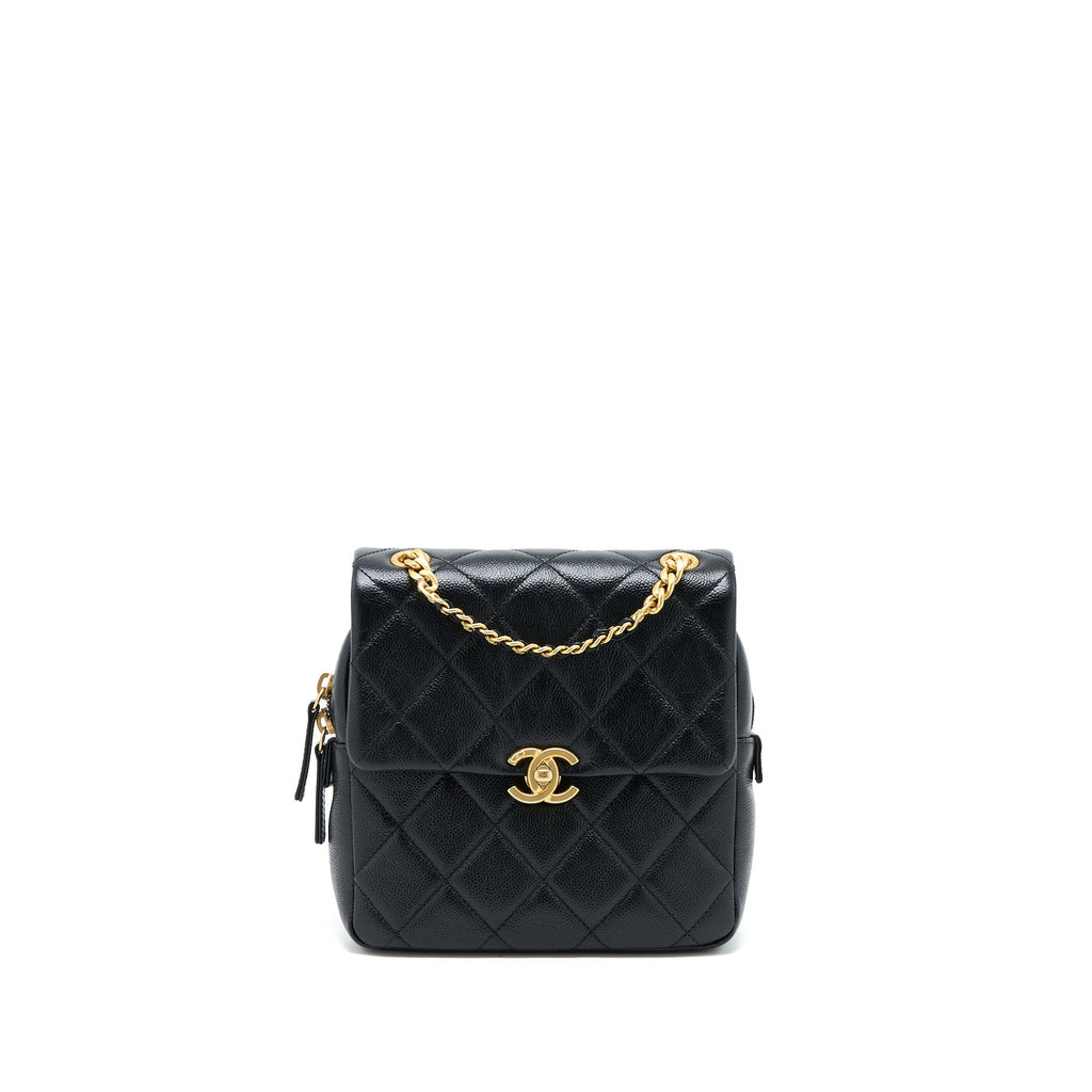 22P FLAP BACKPACK CAVIAR BLACK BRUSHED GHW (MICROCHIP)