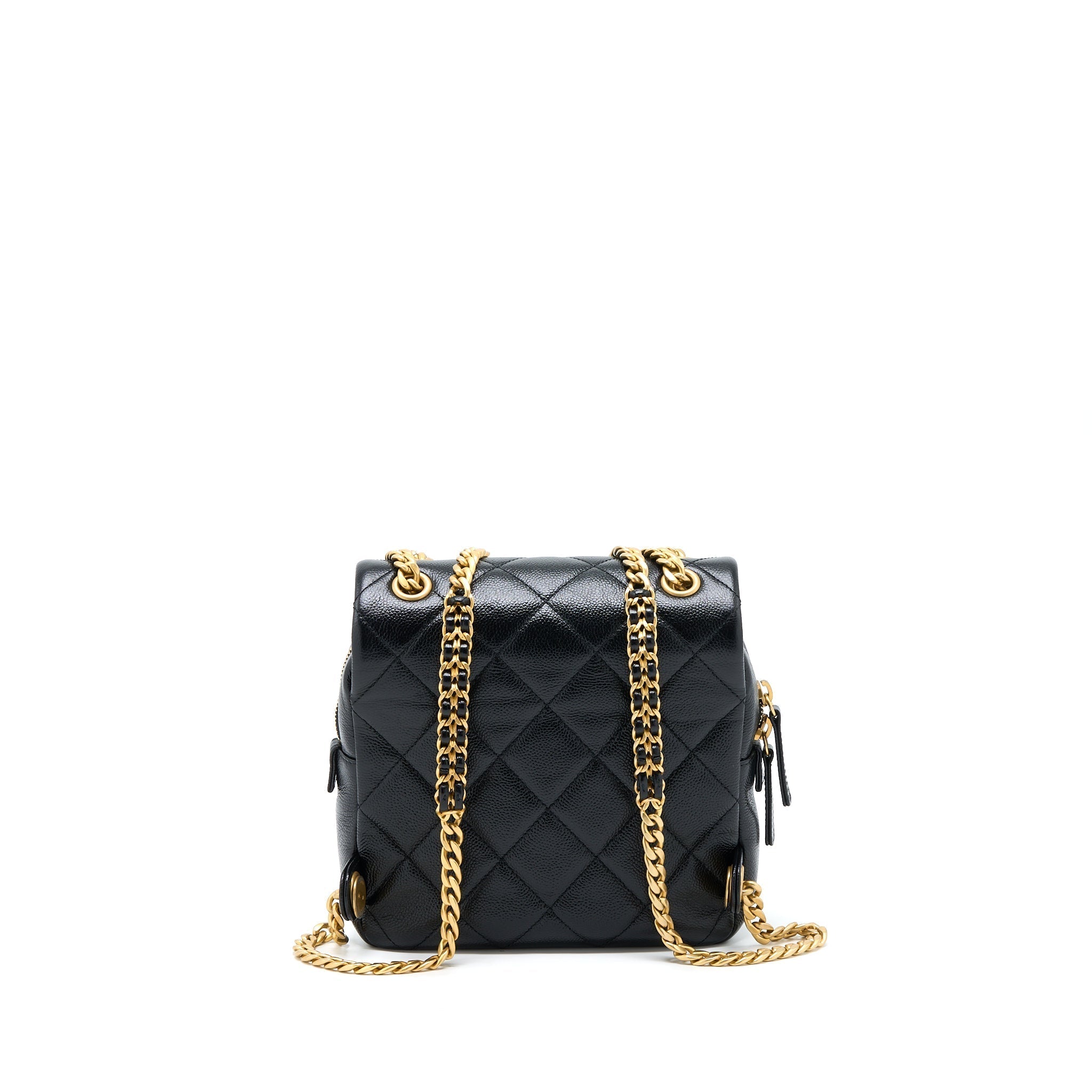 22P FLAP BACKPACK CAVIAR BLACK BRUSHED GHW (MICROCHIP)