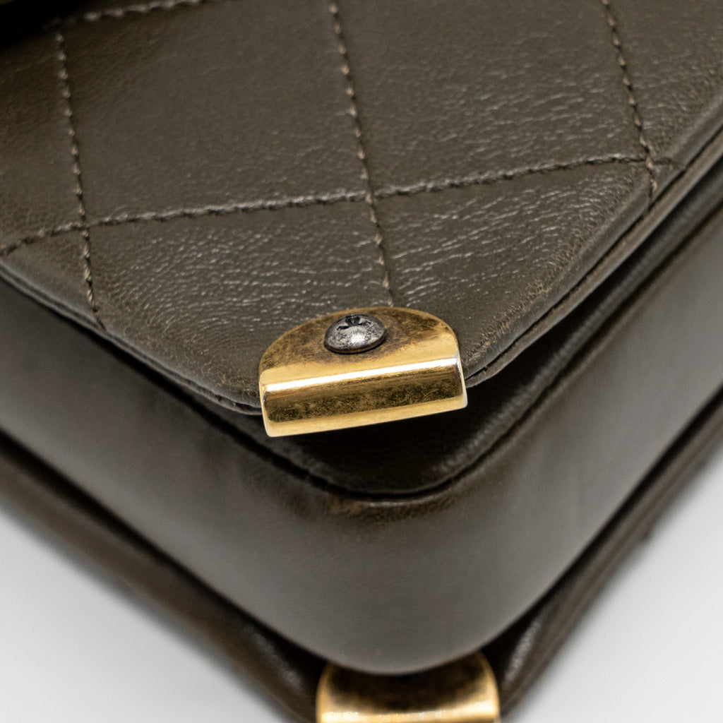 QUILTED MESSENGER FLAP BAG LAMBSKIN OLIVE GREEN MULTICOLOUR HARDWARE