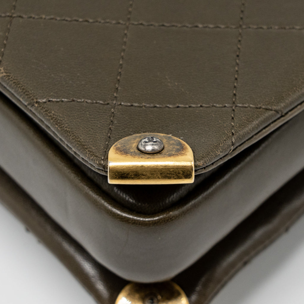 QUILTED MESSENGER FLAP BAG LAMBSKIN OLIVE GREEN MULTICOLOUR HARDWARE