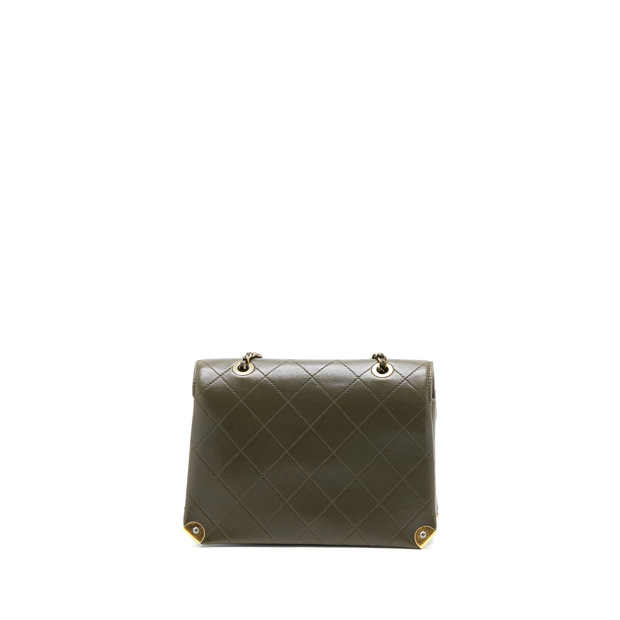 MESSENGER FLAP BAG LAMBSKIN OLIVE GREEN RUTHENIUM GHW