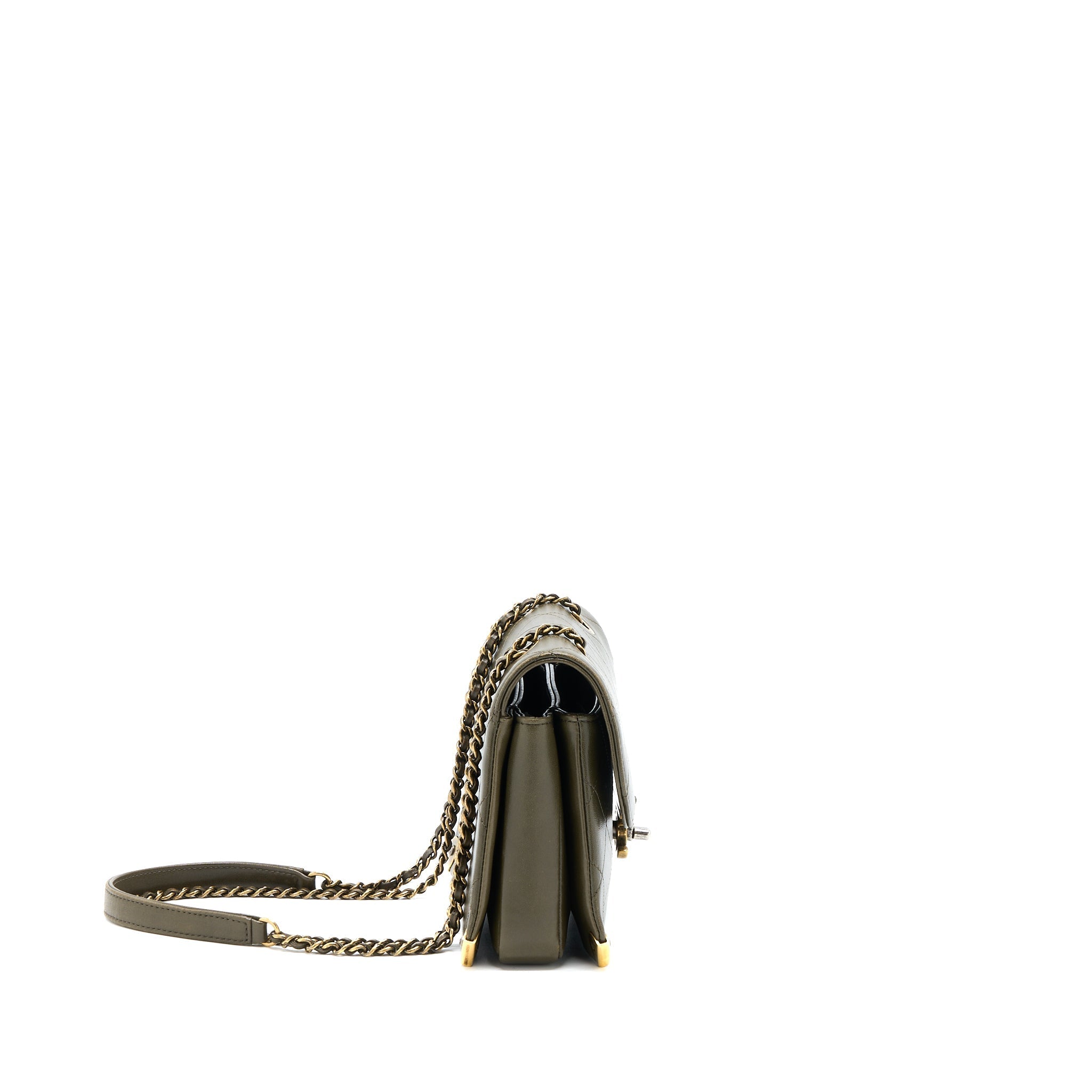 MESSENGER FLAP BAG LAMBSKIN OLIVE GREEN RUTHENIUM GHW