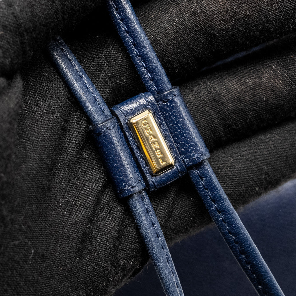DRAWSTRING BACKPACK LAMBSKIN/GRAINED CALFSKIN DARK BLUE LGHW