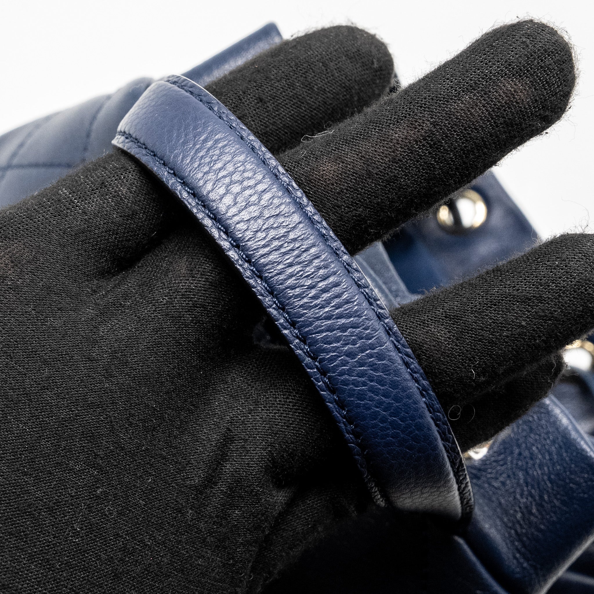 DRAWSTRING BACKPACK LAMBSKIN/GRAINED CALFSKIN DARK BLUE LGHW