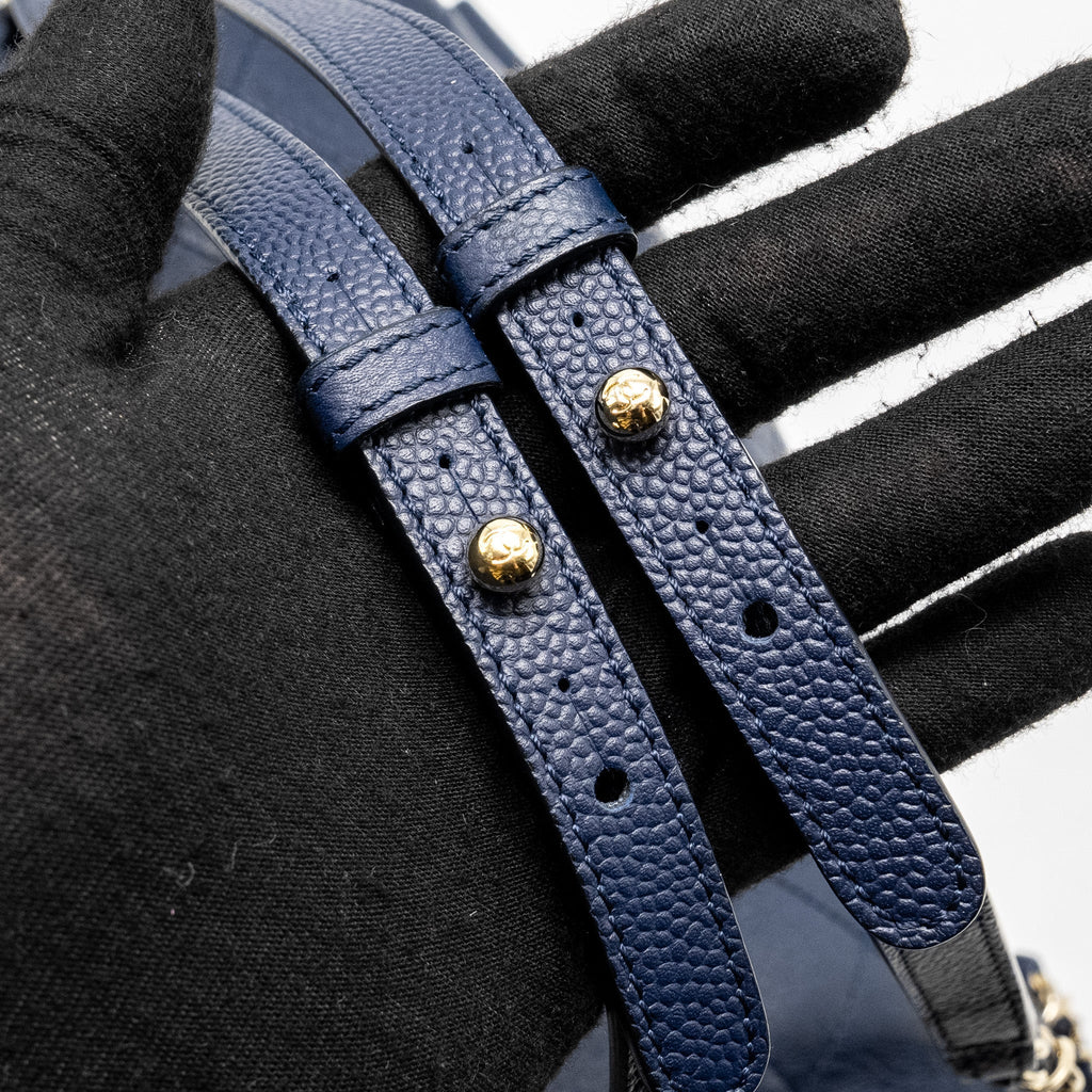 DRAWSTRING BACKPACK LAMBSKIN/GRAINED CALFSKIN DARK BLUE LGHW
