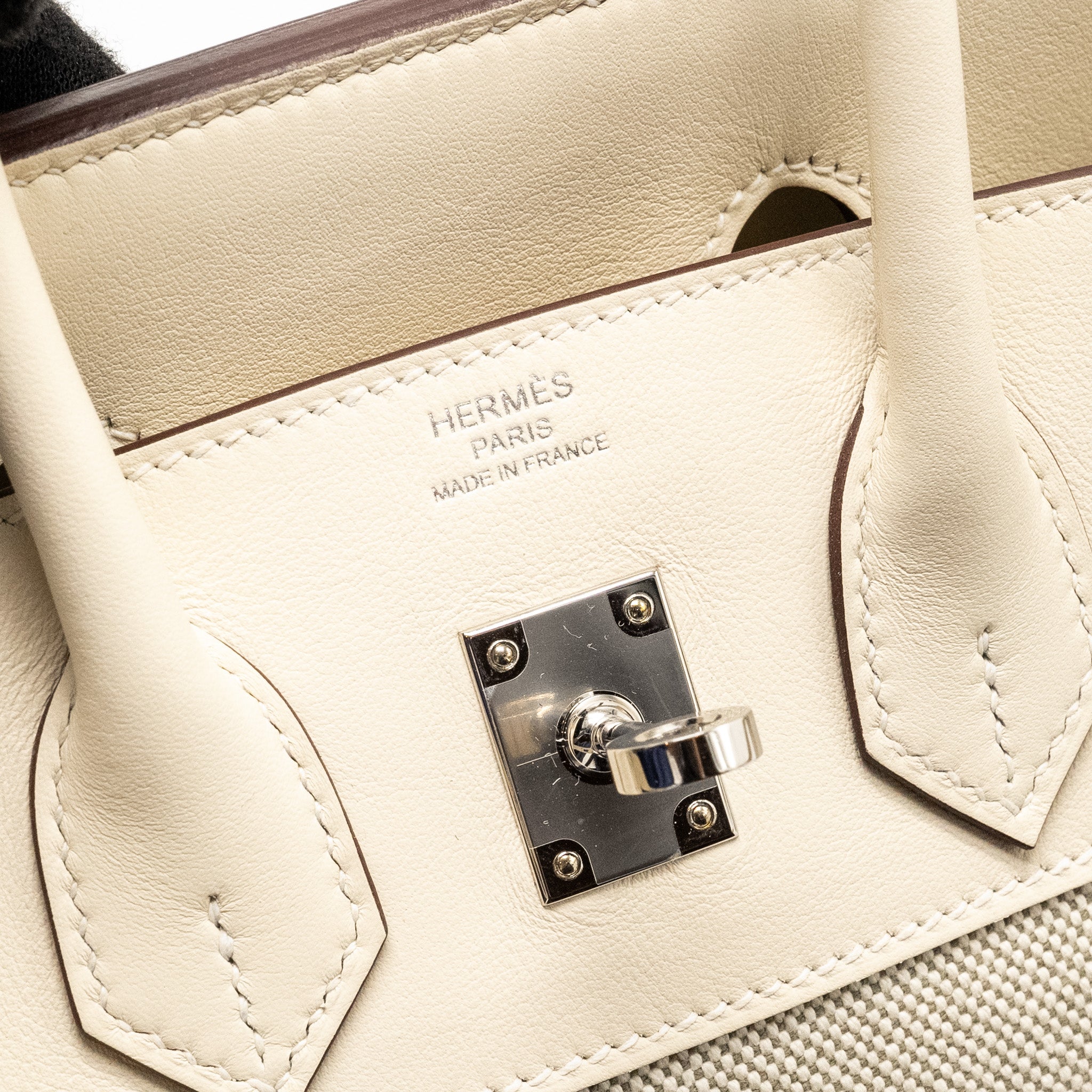 HERMES BIRKIN 25 TOILE H/SWIFT ECRU-AMANDE/NATA SHW