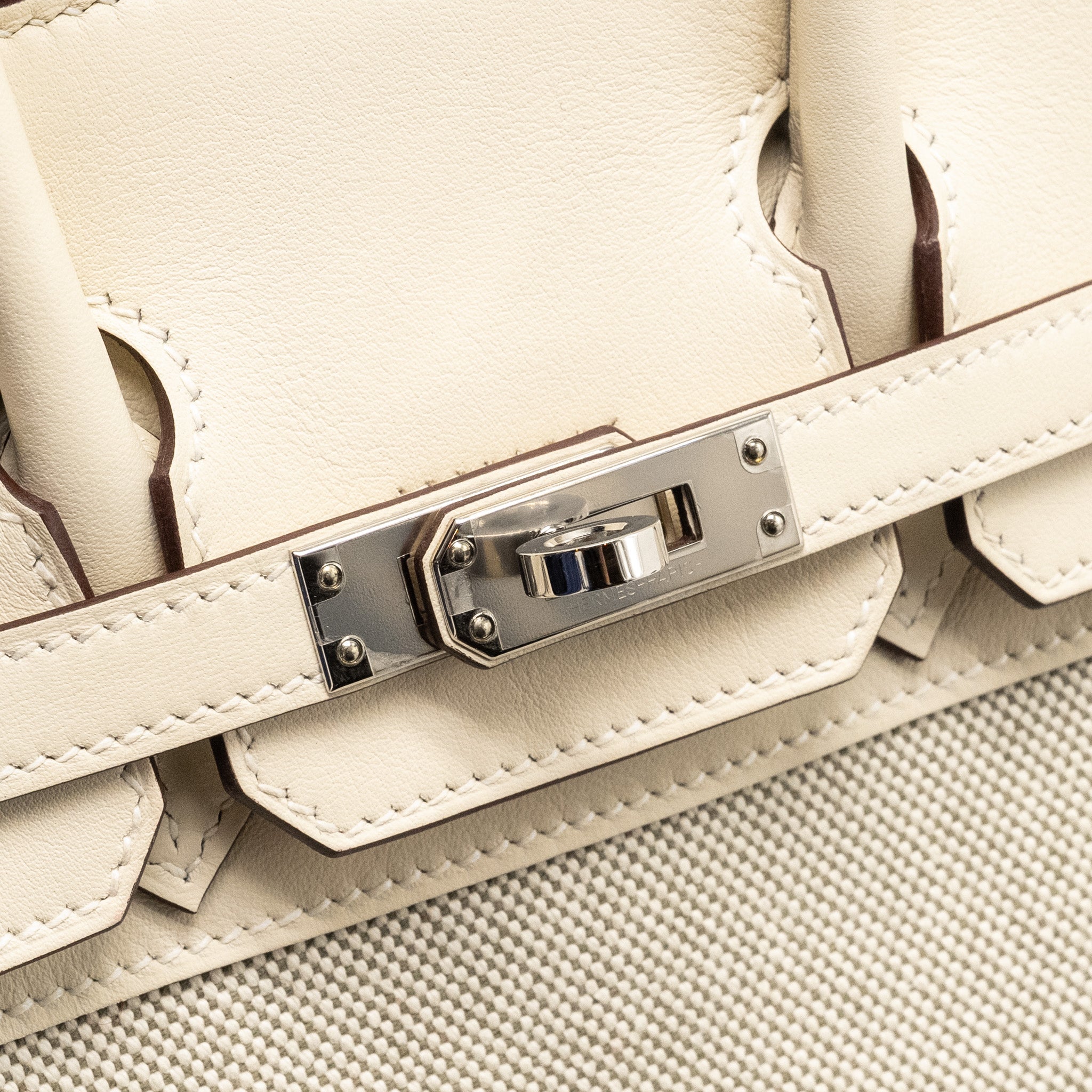 HERMES BIRKIN 25 TOILE H/SWIFT ECRU-AMANDE/NATA SHW