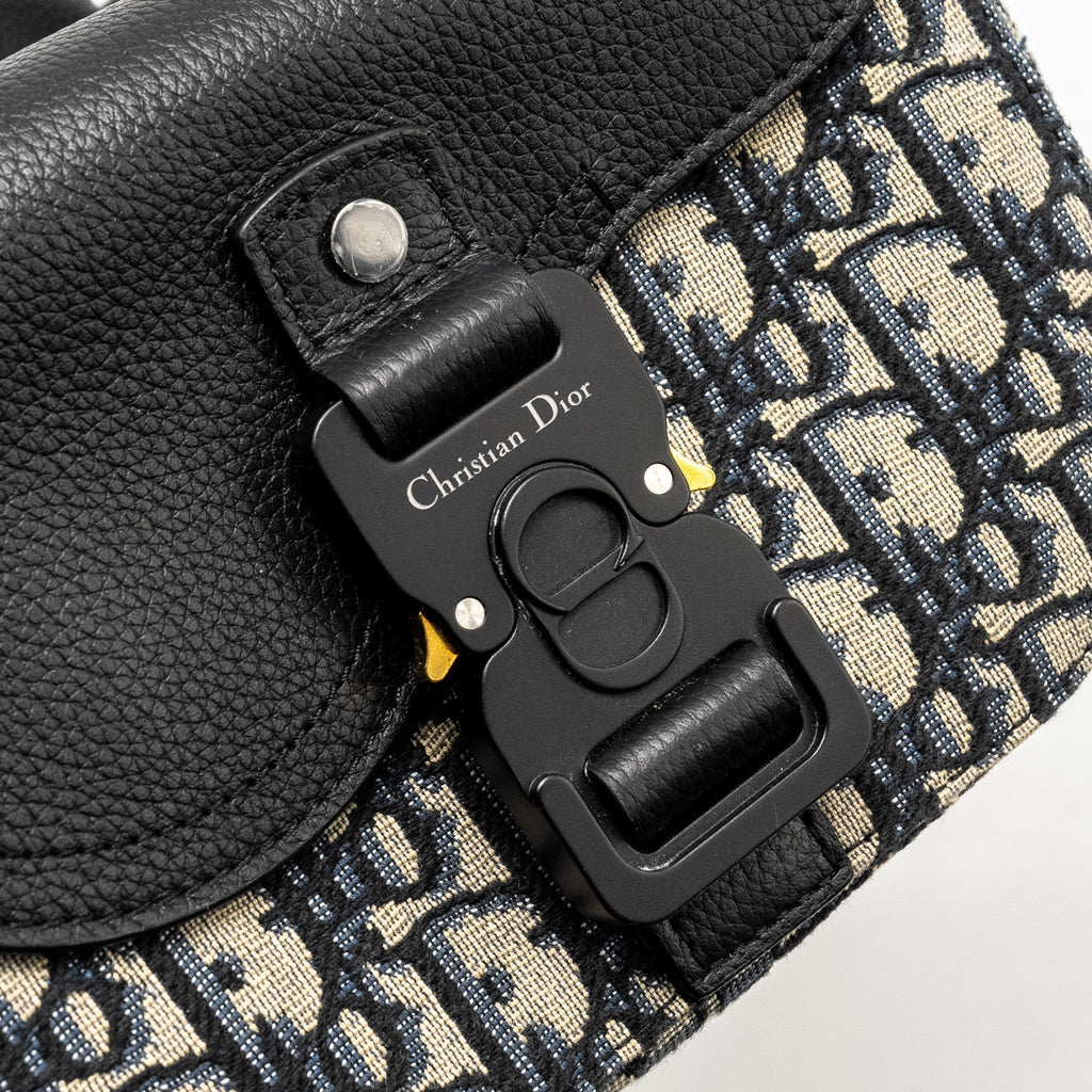 HOMME MINI SADDLE MESSENGER BAG WITH FLAP OBLIQUE JACQUARD/GRAINED CALFSKIN MULTICOLOUR HARDWARE