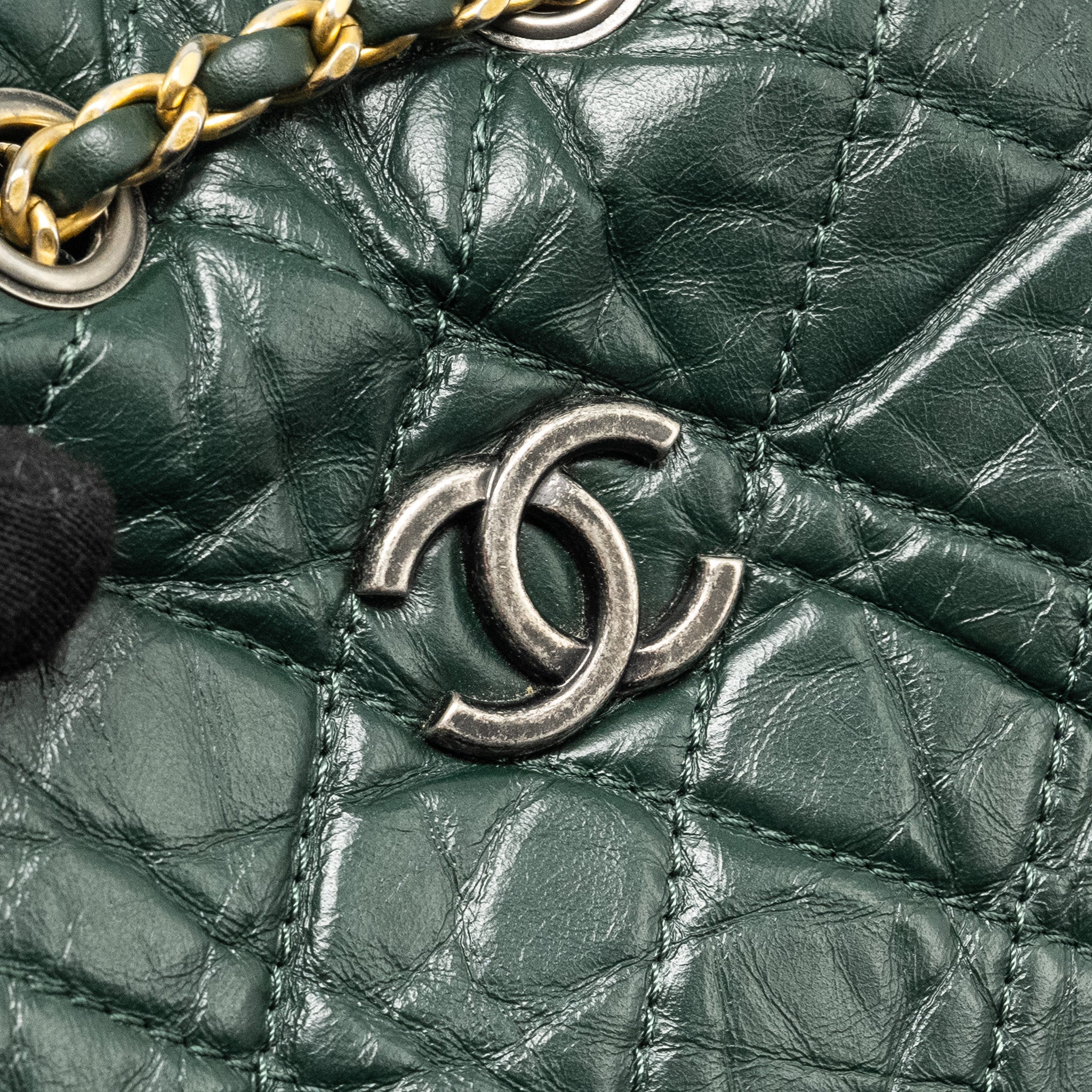 SMALL GABRIELLE BACKPACK AGED CALFSKIN DARK GREEN MULTICOLOR HARDWARE