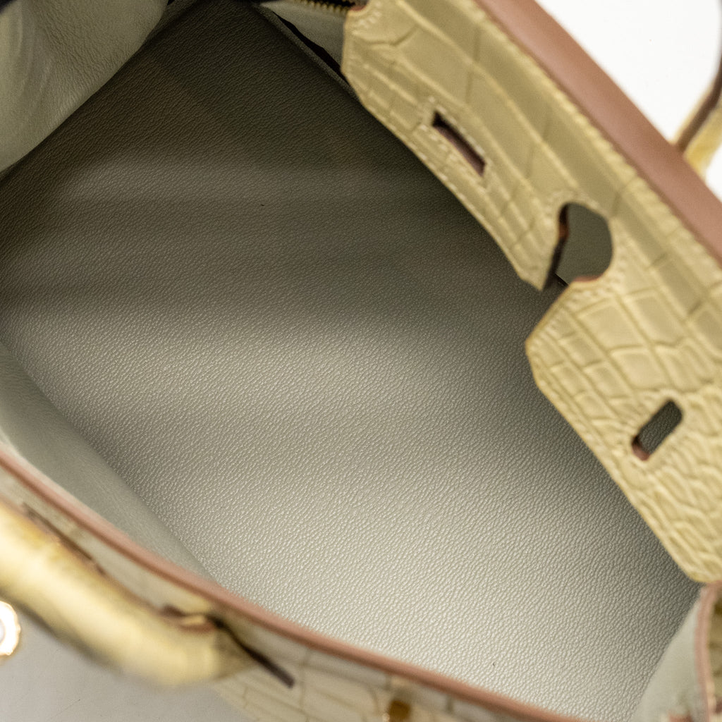 HERMES BIRKIN 25 SPECIAL ORDER MAT ALLIGATOR MISSISSIPPIENSIS VANILLE / GRIS PERLE LGHW