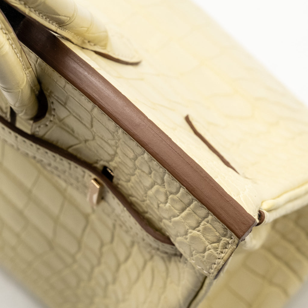 HERMES BIRKIN 25 SPECIAL ORDER MAT ALLIGATOR MISSISSIPPIENSIS VANILLE / GRIS PERLE LGHW